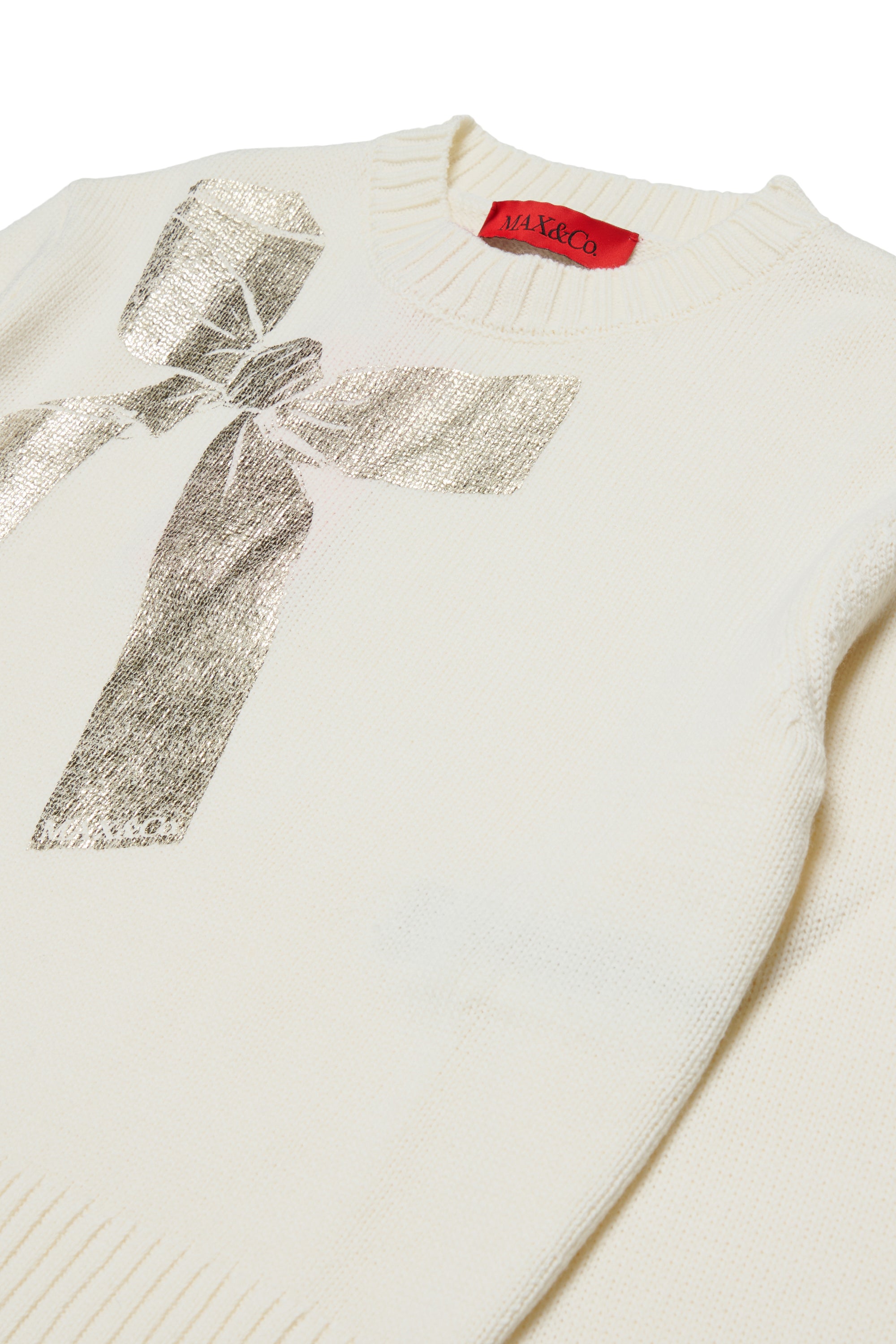 Max&Co. Metalic Bow Ivory Knit Sweater