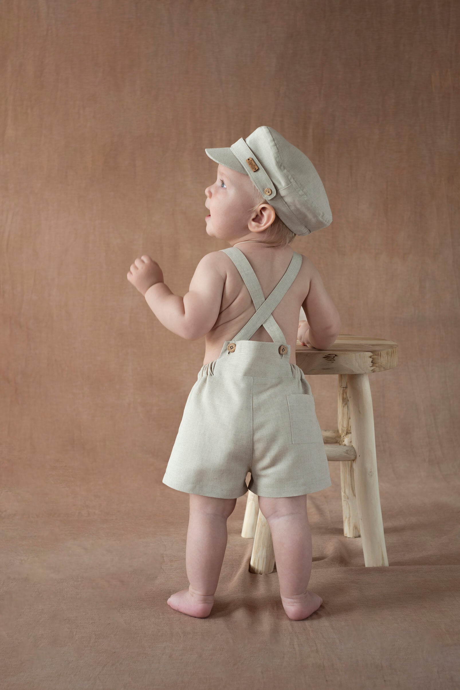 Popelin Sand Linen Dungarees with Pleat