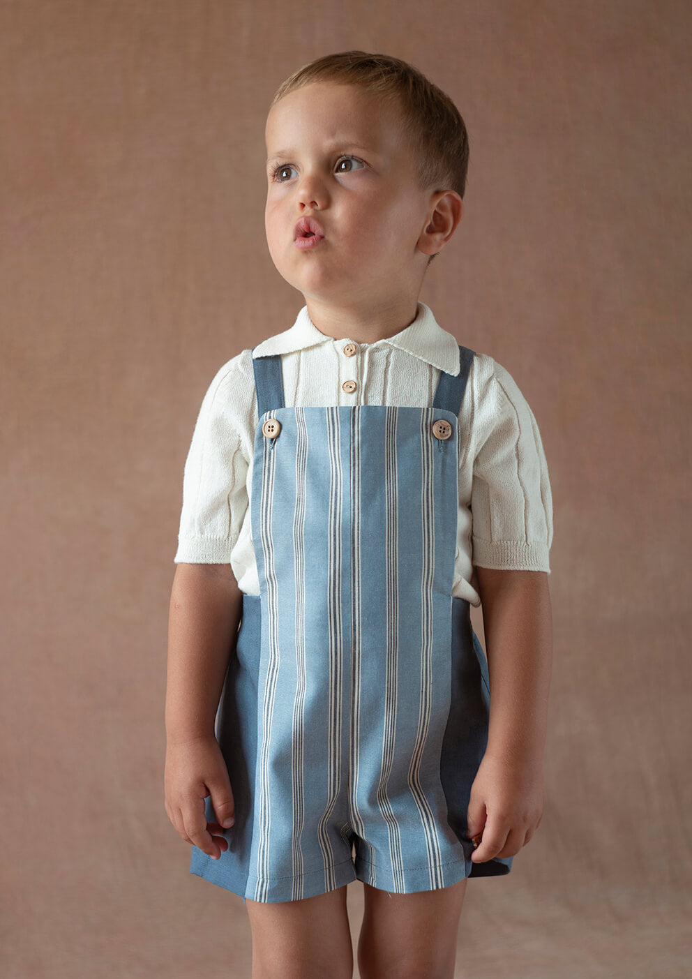 Popelin Blue Striped Combination Dungarees