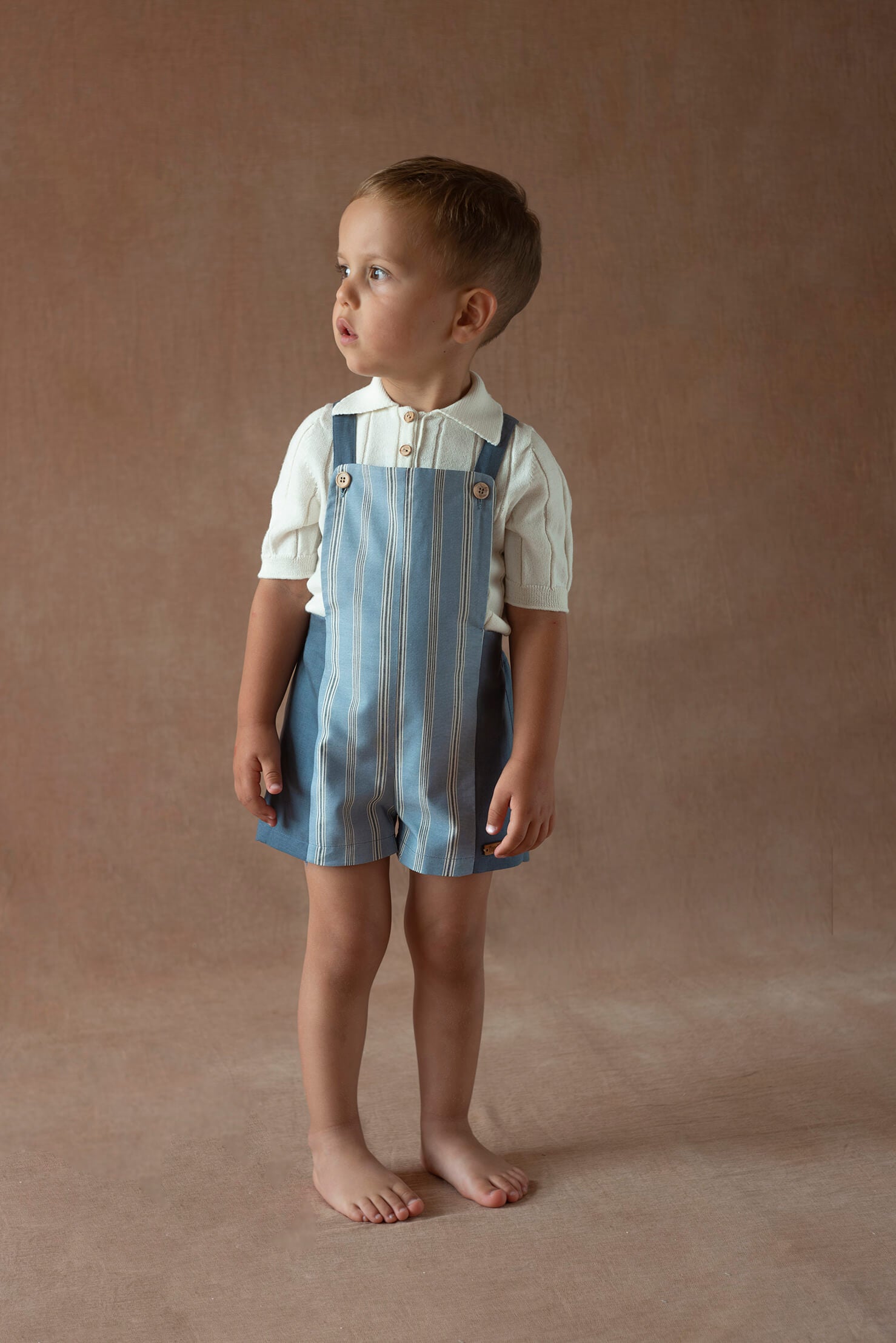 Popelin Blue Striped Combination Dungarees