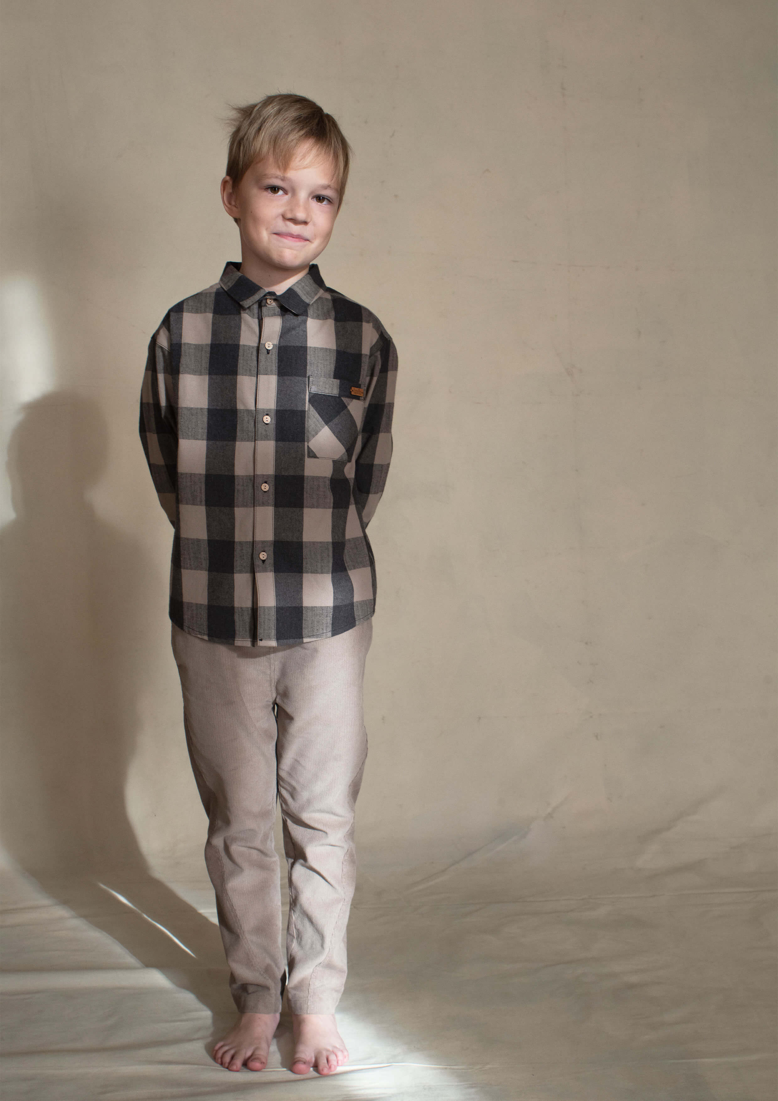 Popelin Taupe Checked Shirt