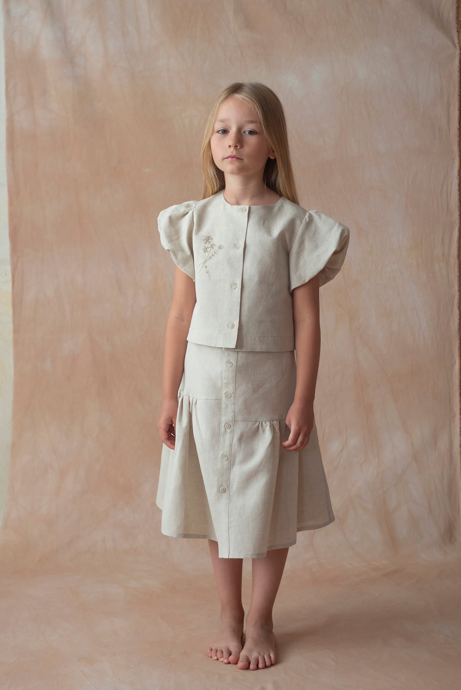 Popelin Sand Linen Midi Skirt