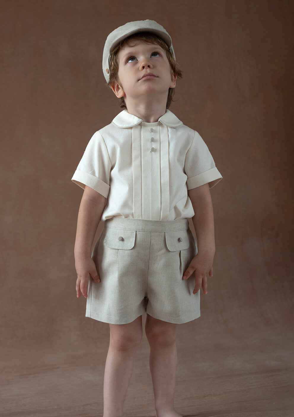 Popelin Sand Linen Shorts with Flaps