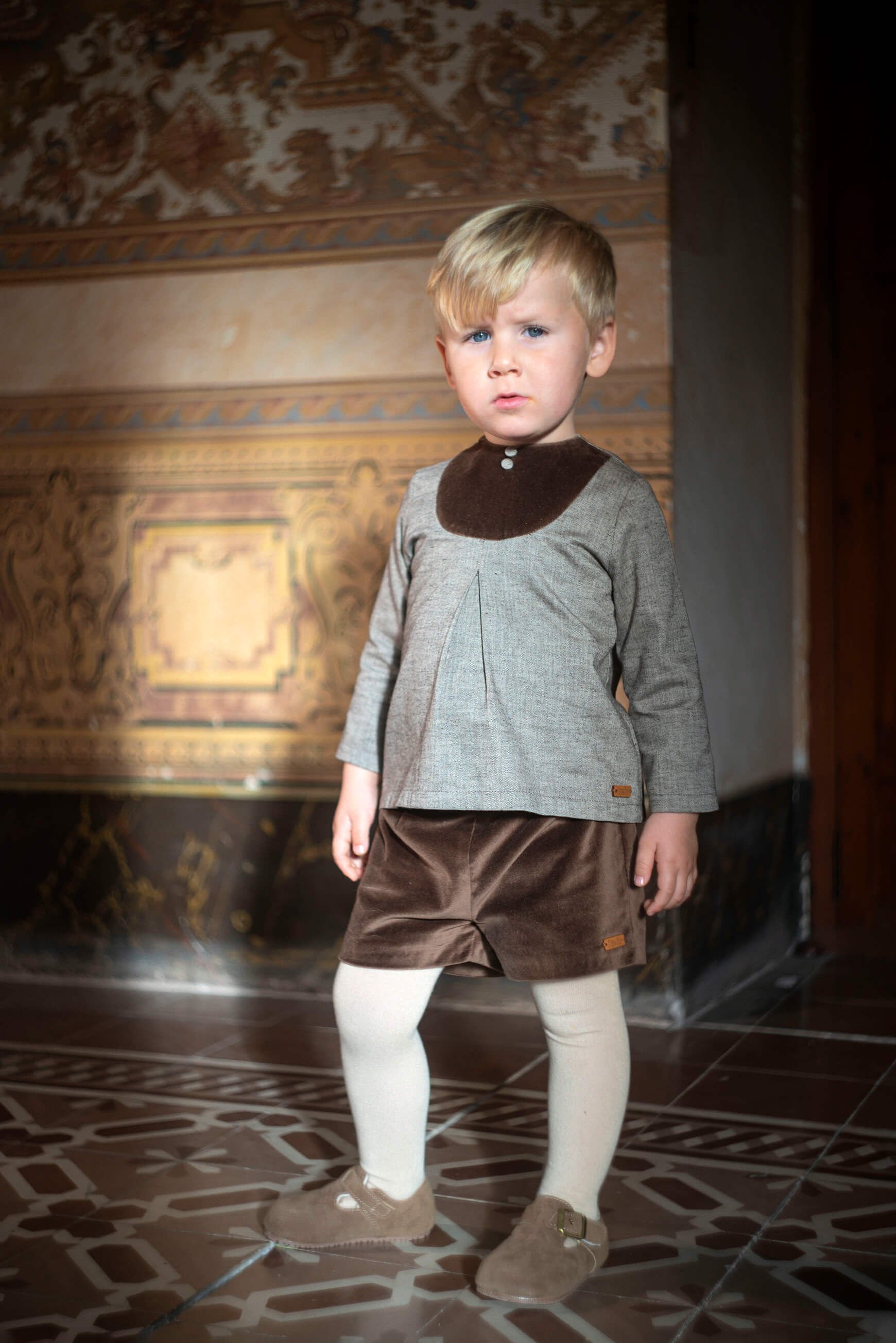 Popelin Brown Velvet Shorts With Darts