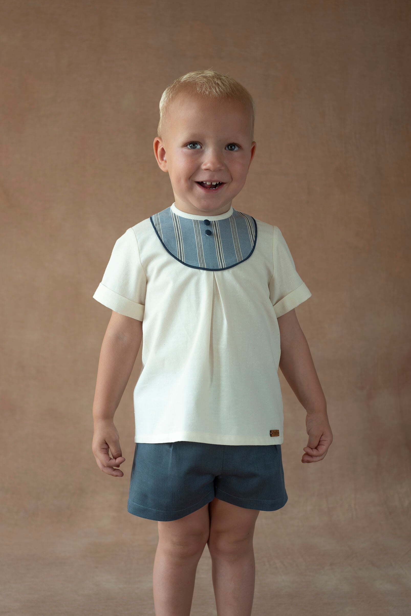 Popelin Slate Blue Linen Shorts with Flaps