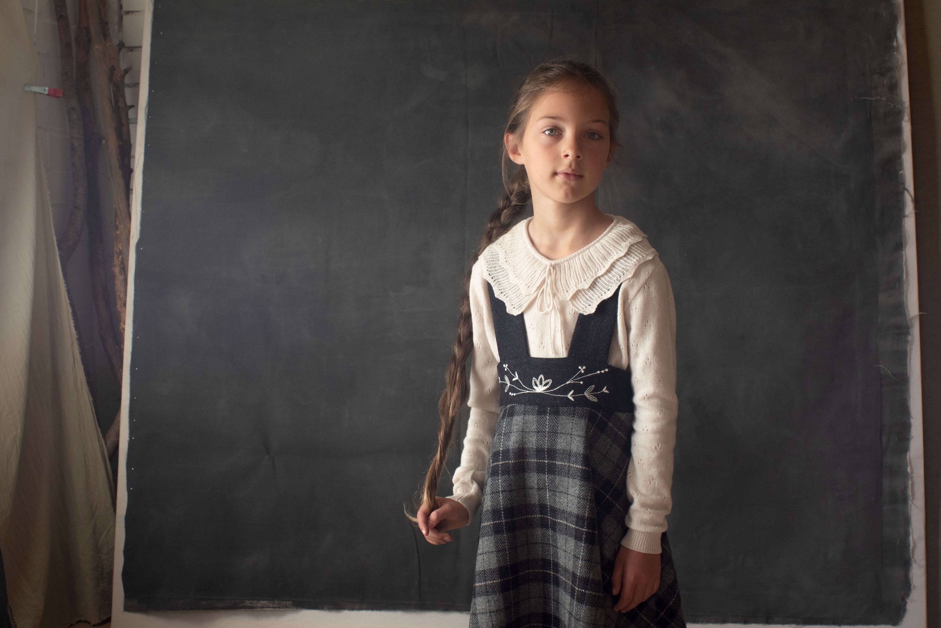 Popelin Grey Checked Pleated Dress
