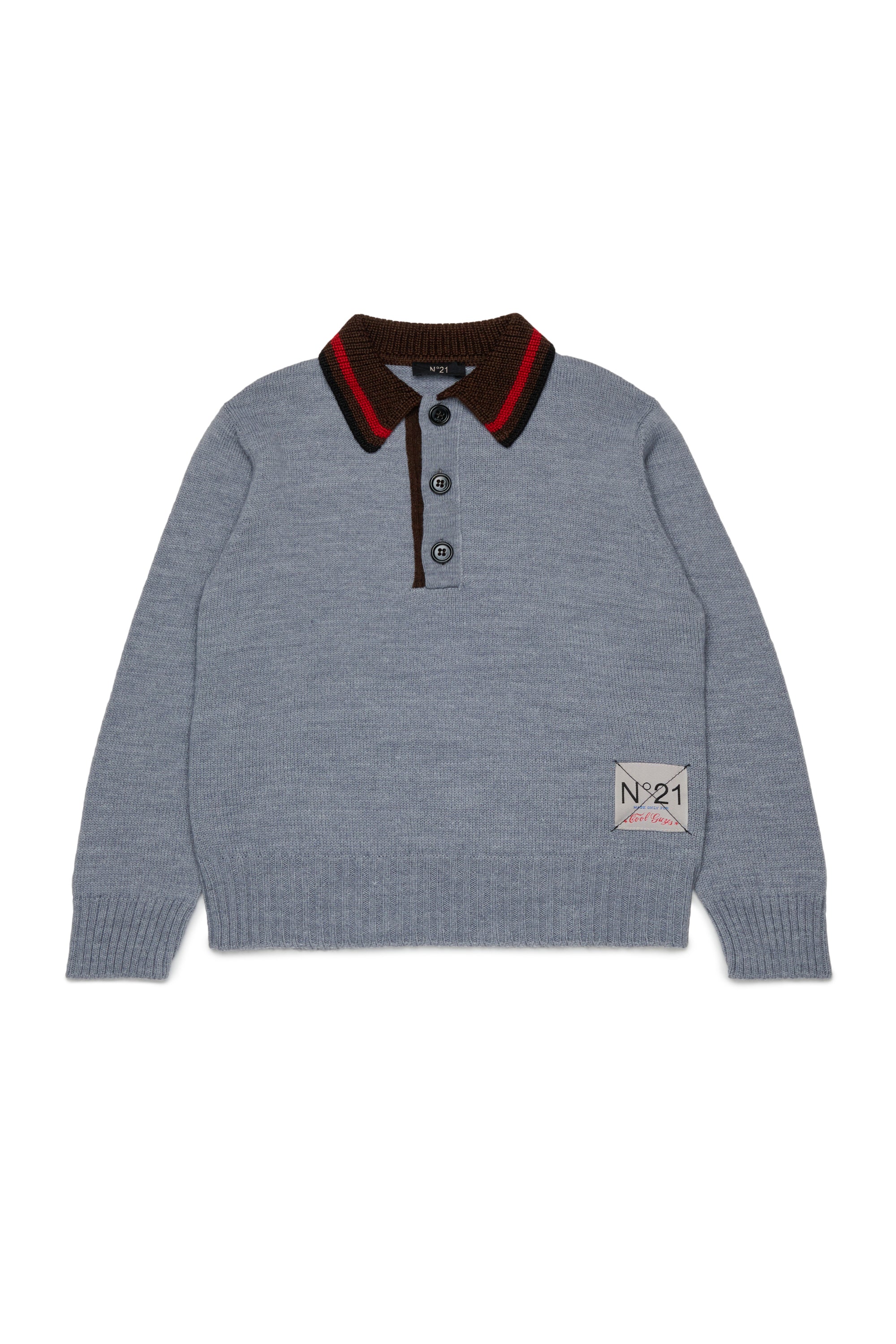 Nº21 Girls Grey Long Sleeve Knit Polo Sweater