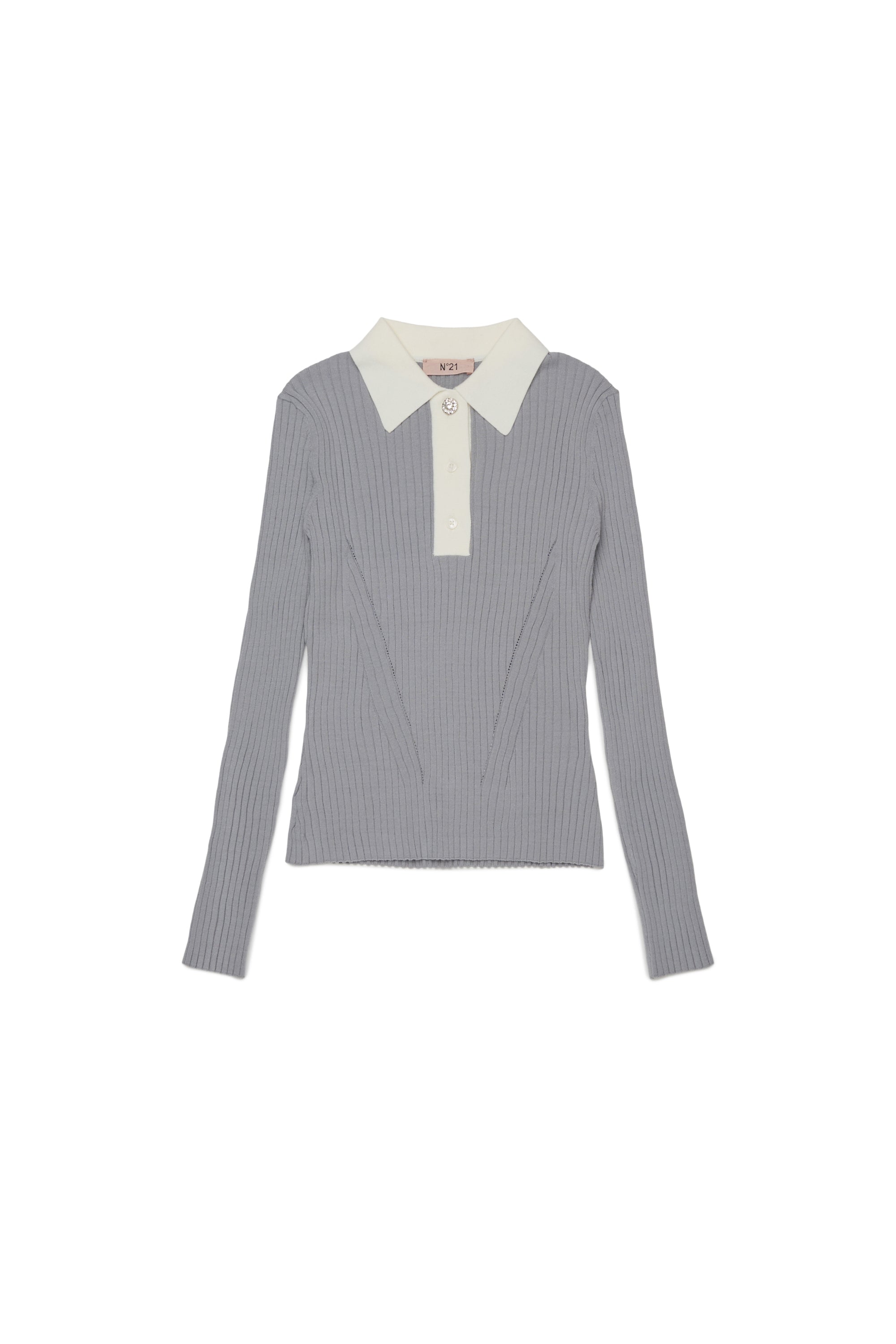 Nº21 Girls Grey Long Sleeve Rib Knit Polo – Once Child and Teen