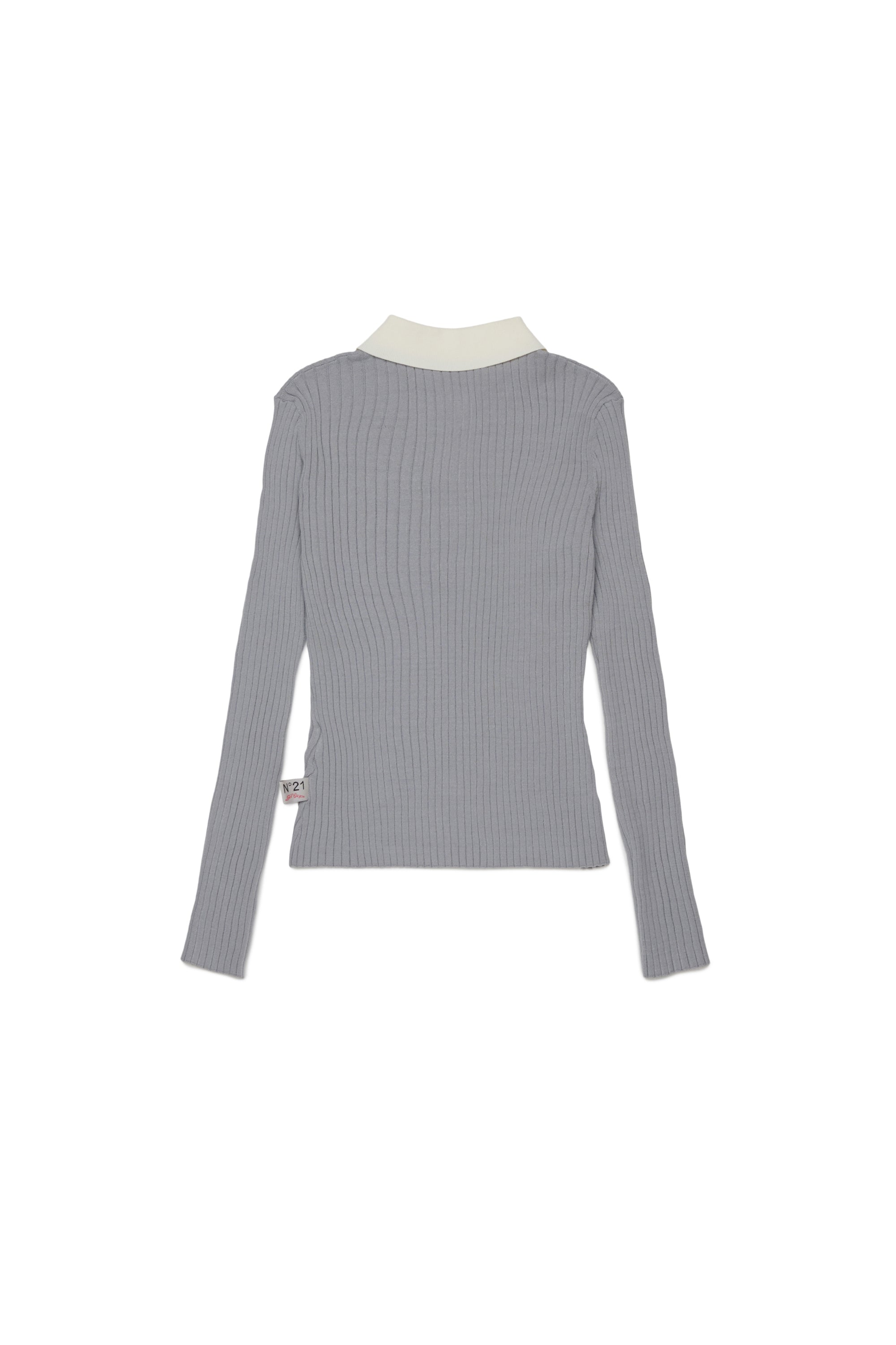 Nº21 Girls Grey Long Sleeve Rib Knit Polo