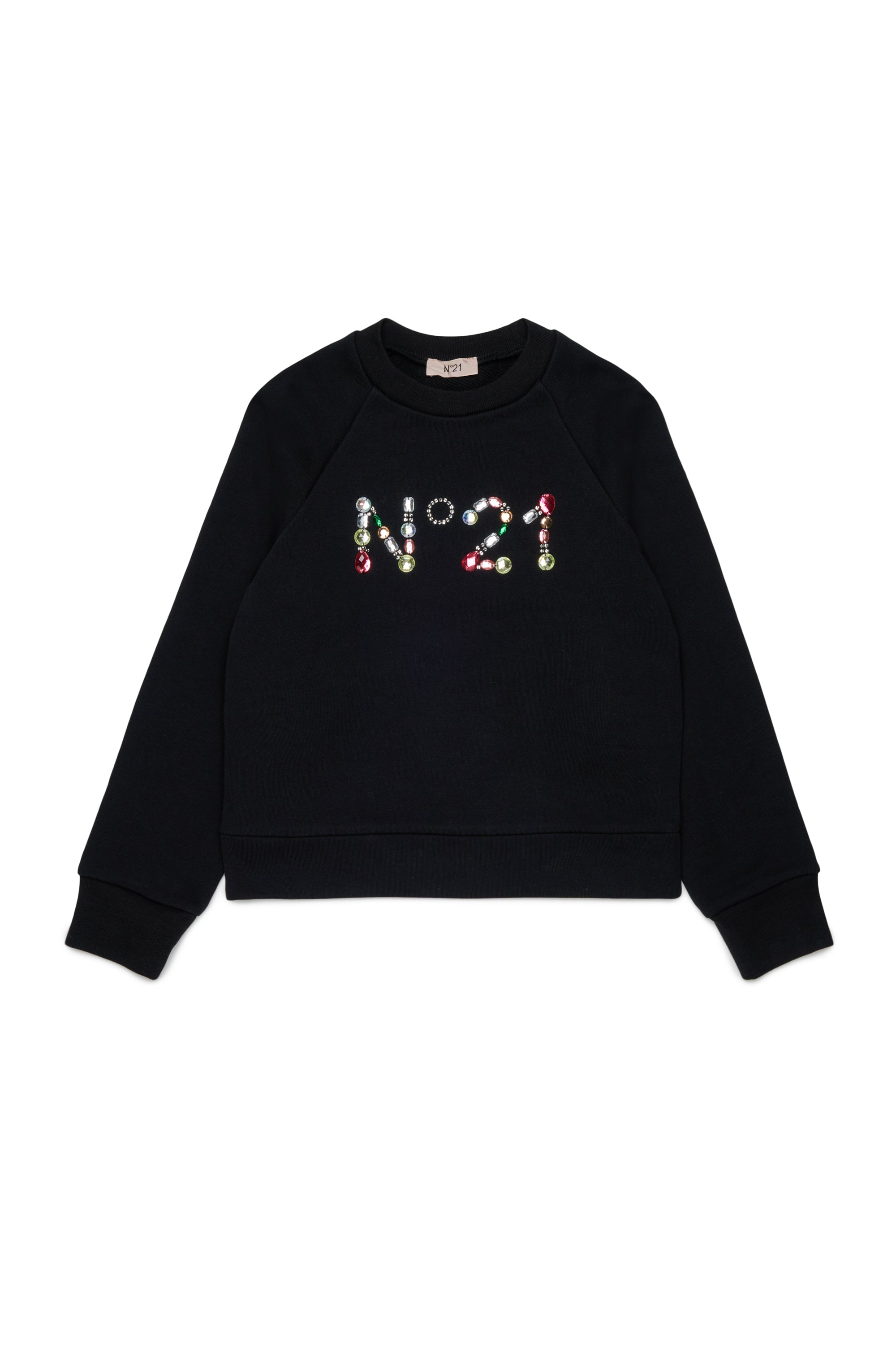 Nº21 Girls Black Logo In Multicolored Stones Sweatshirt