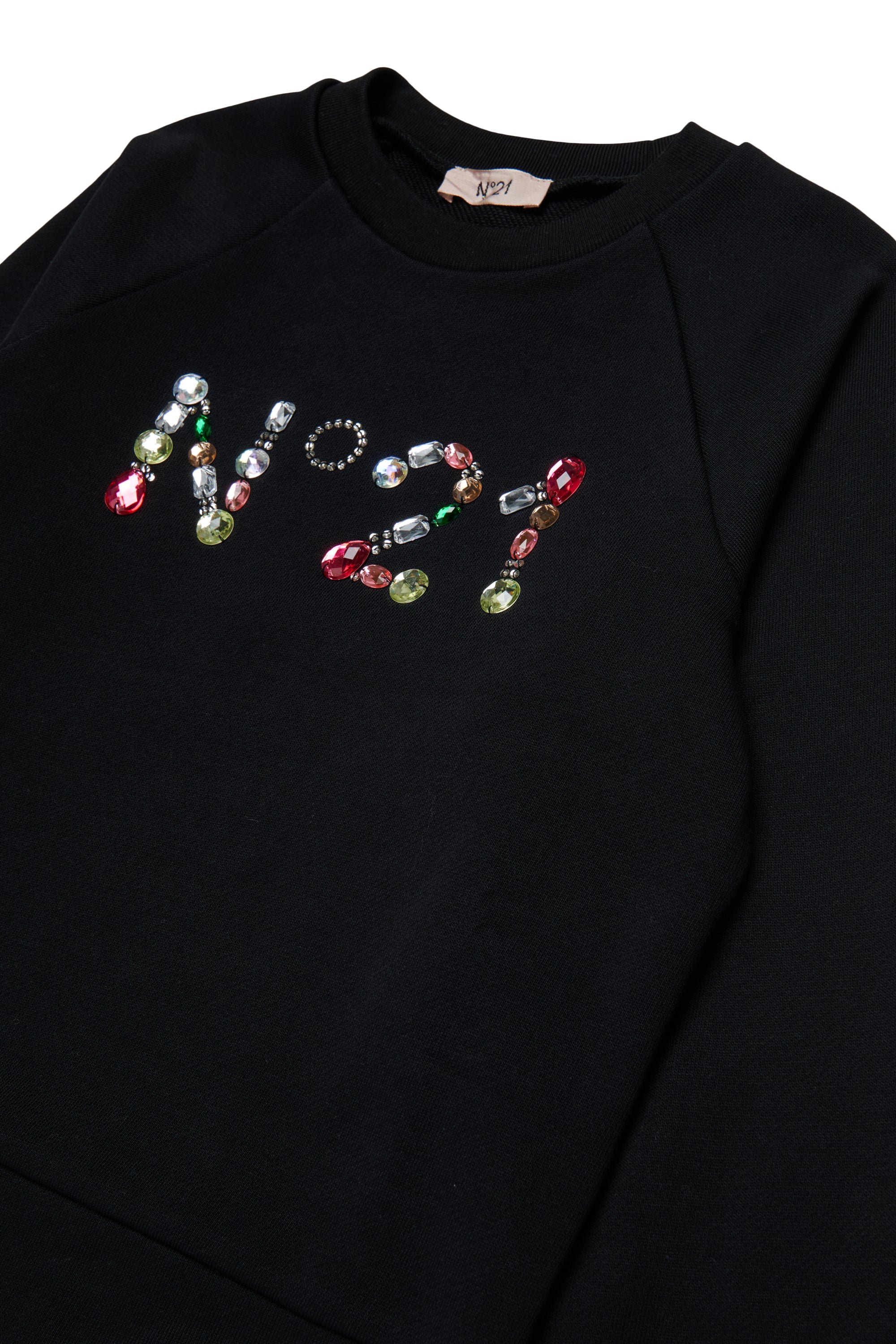 Nº21 Girls Black Logo In Multicolored Stones Sweatshirt