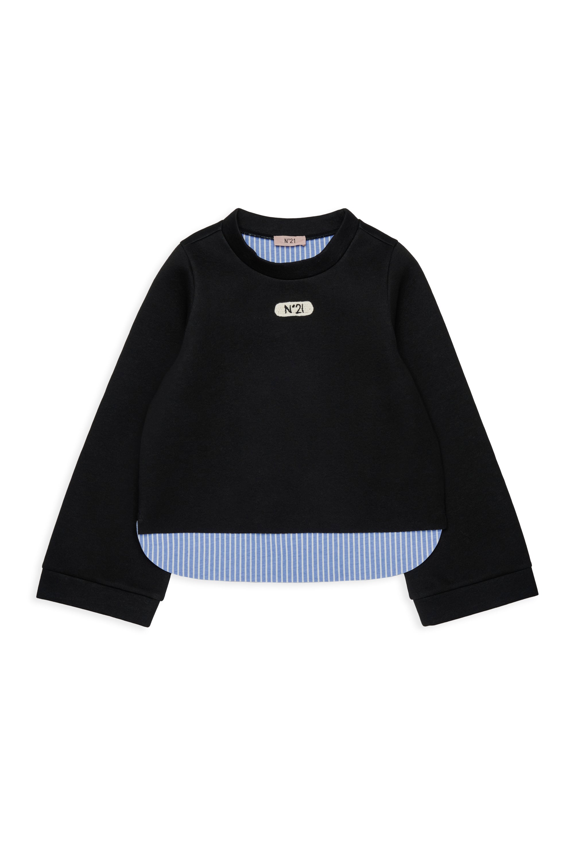 Nº21 Girls Black Neoprene Hi Lo Blue Stripe Lininig Sweatshirt