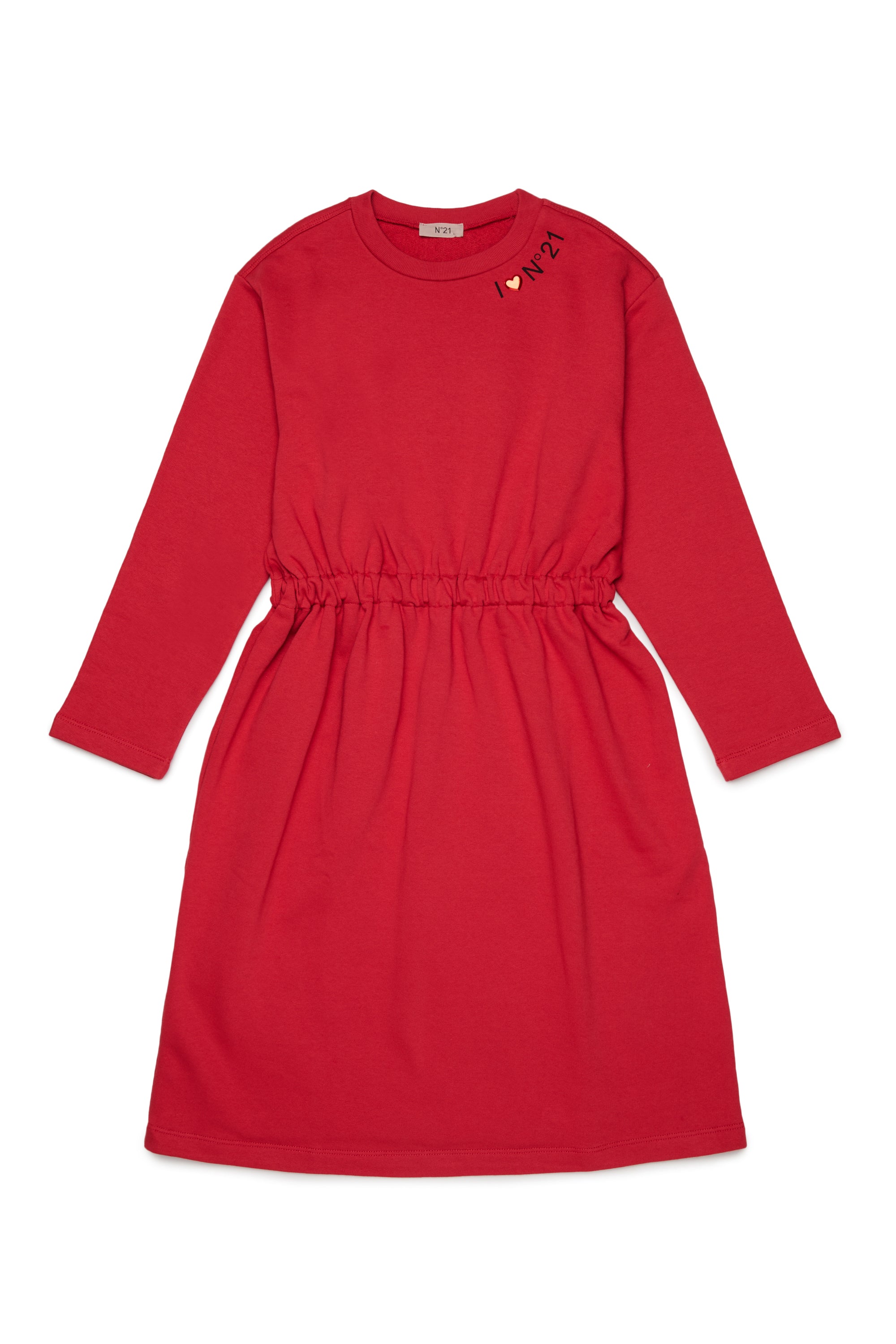 Nº21 Girls Coral Red Long Sleeve Midi Sweat Dress