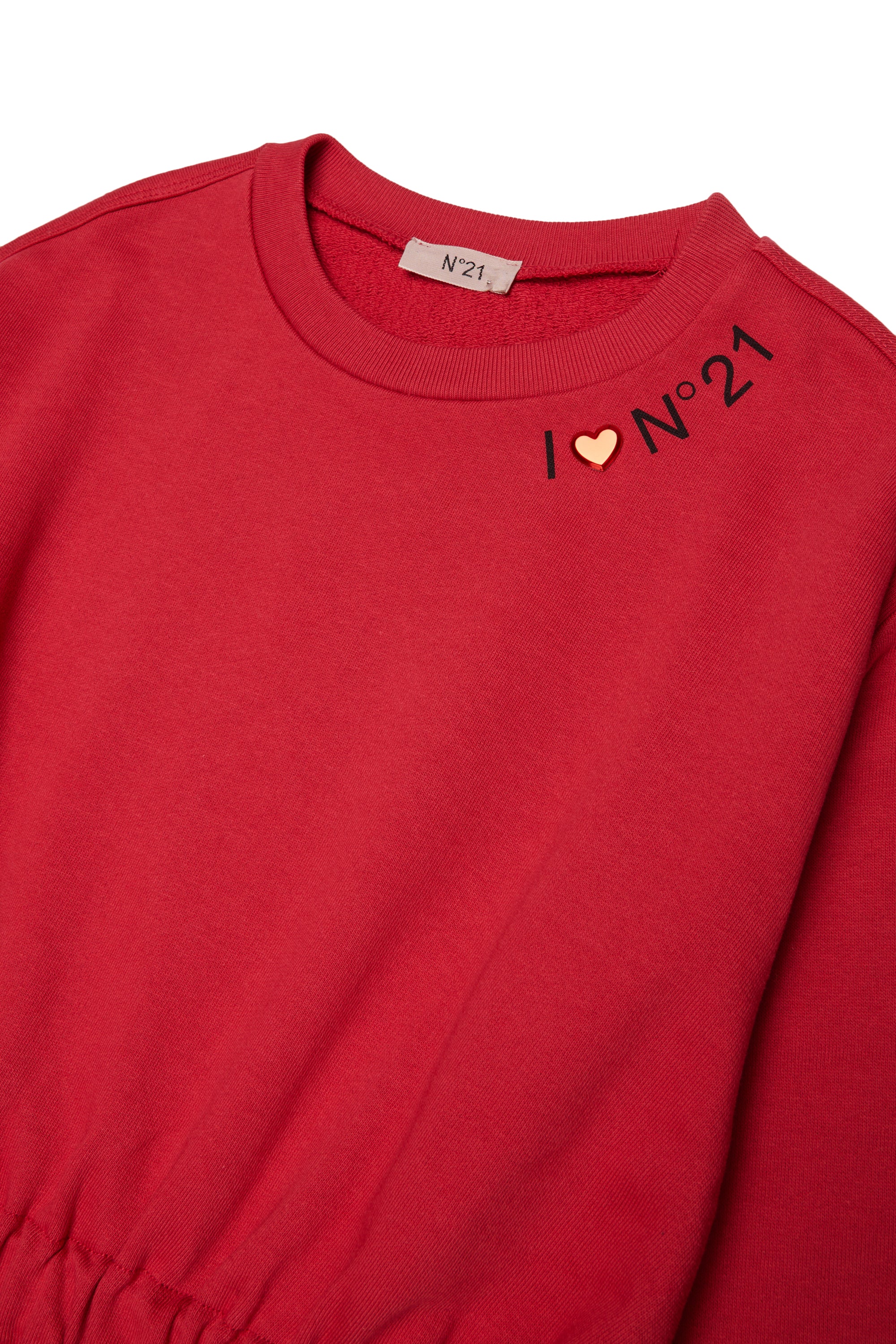 Nº21 Girls Coral Red Long Sleeve Midi Sweat Dress