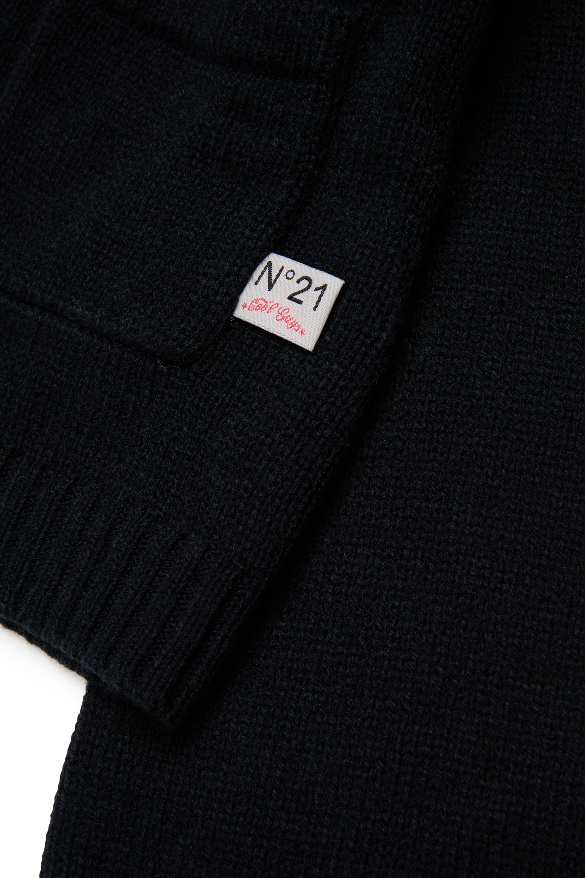 Nº21 Girls Black Knit Jacquard Flower Cardigan