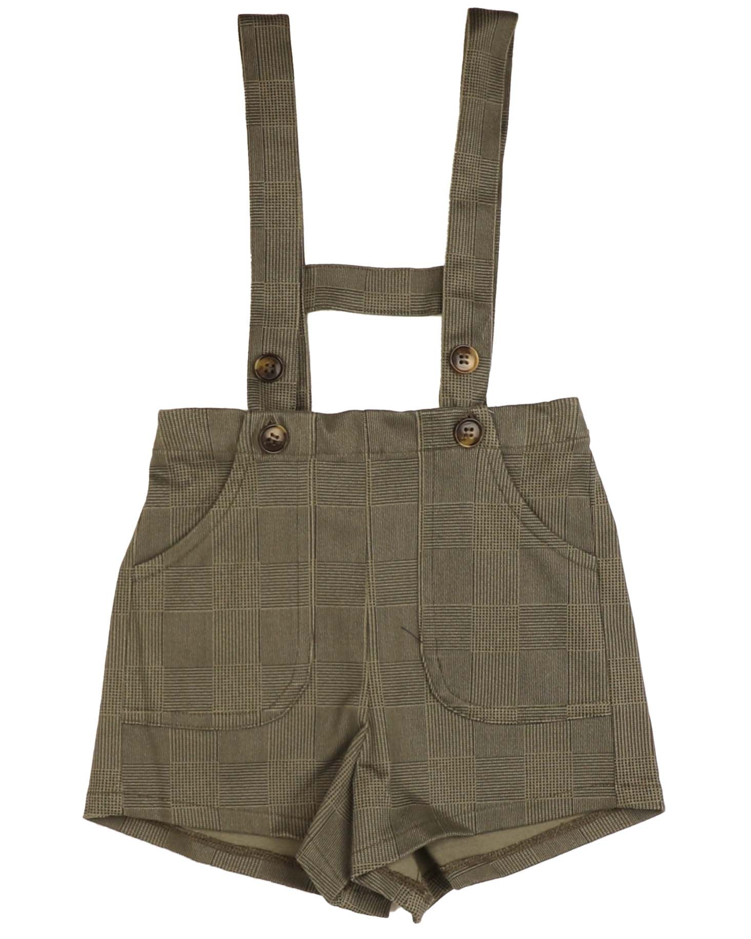 Noma Olive Plaid Stretch Overalls