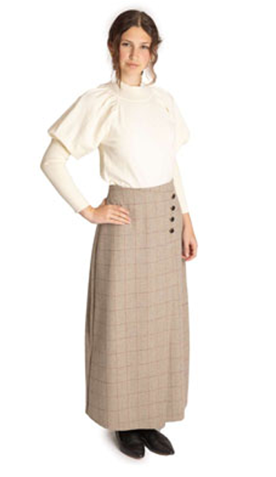 Gem Oat Herringbone Wool Wrap Skirt