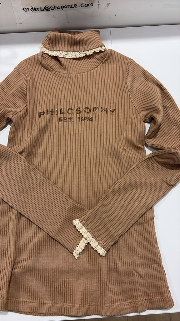 Philosophy Girls Beige Rib Knit Turtleneck