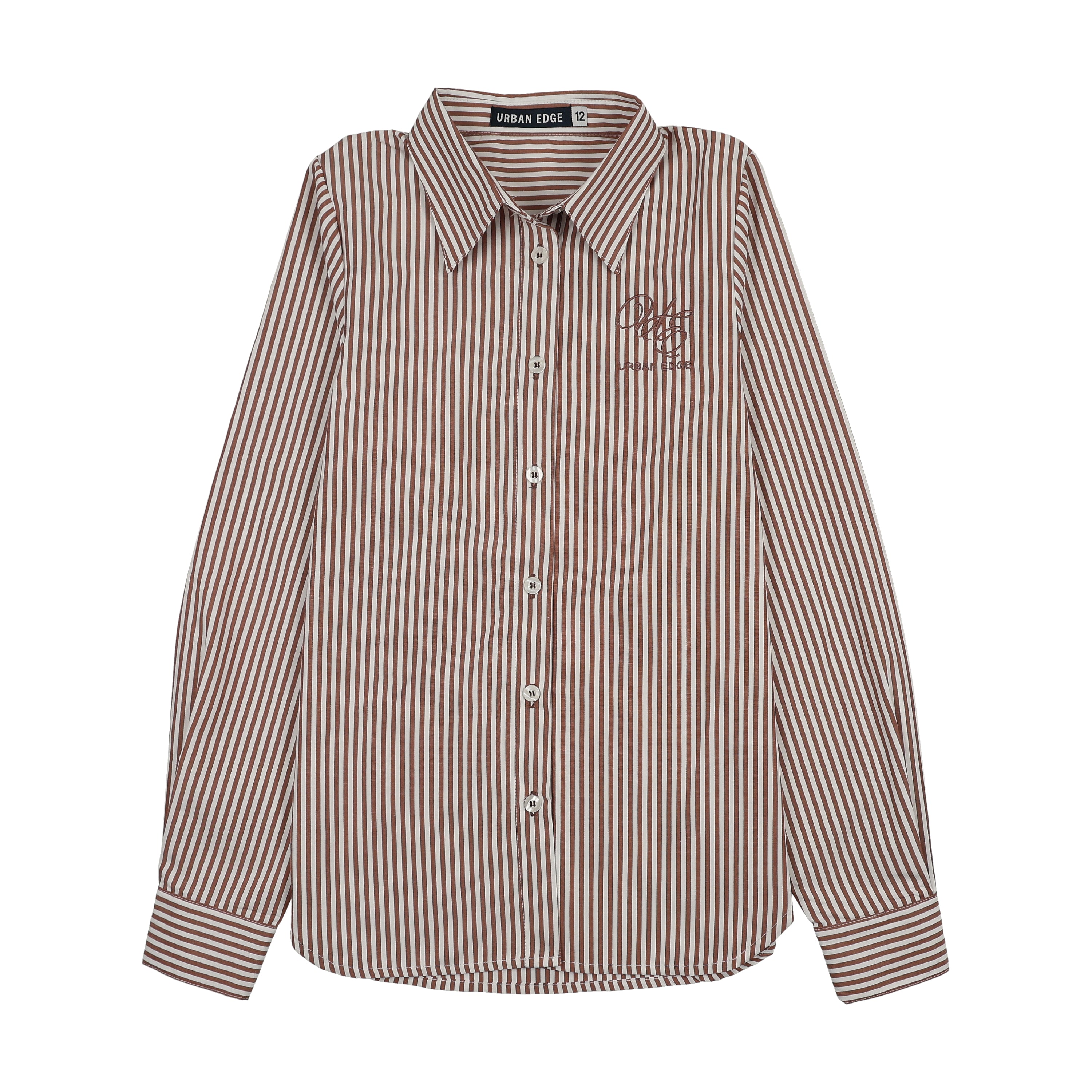 Urban Edge Teens Brown Pinstriped Shirt