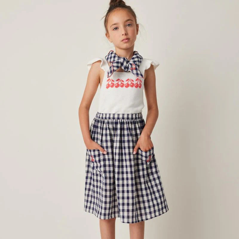 Tocoto Navy Vichy Check Skirt With Pockets