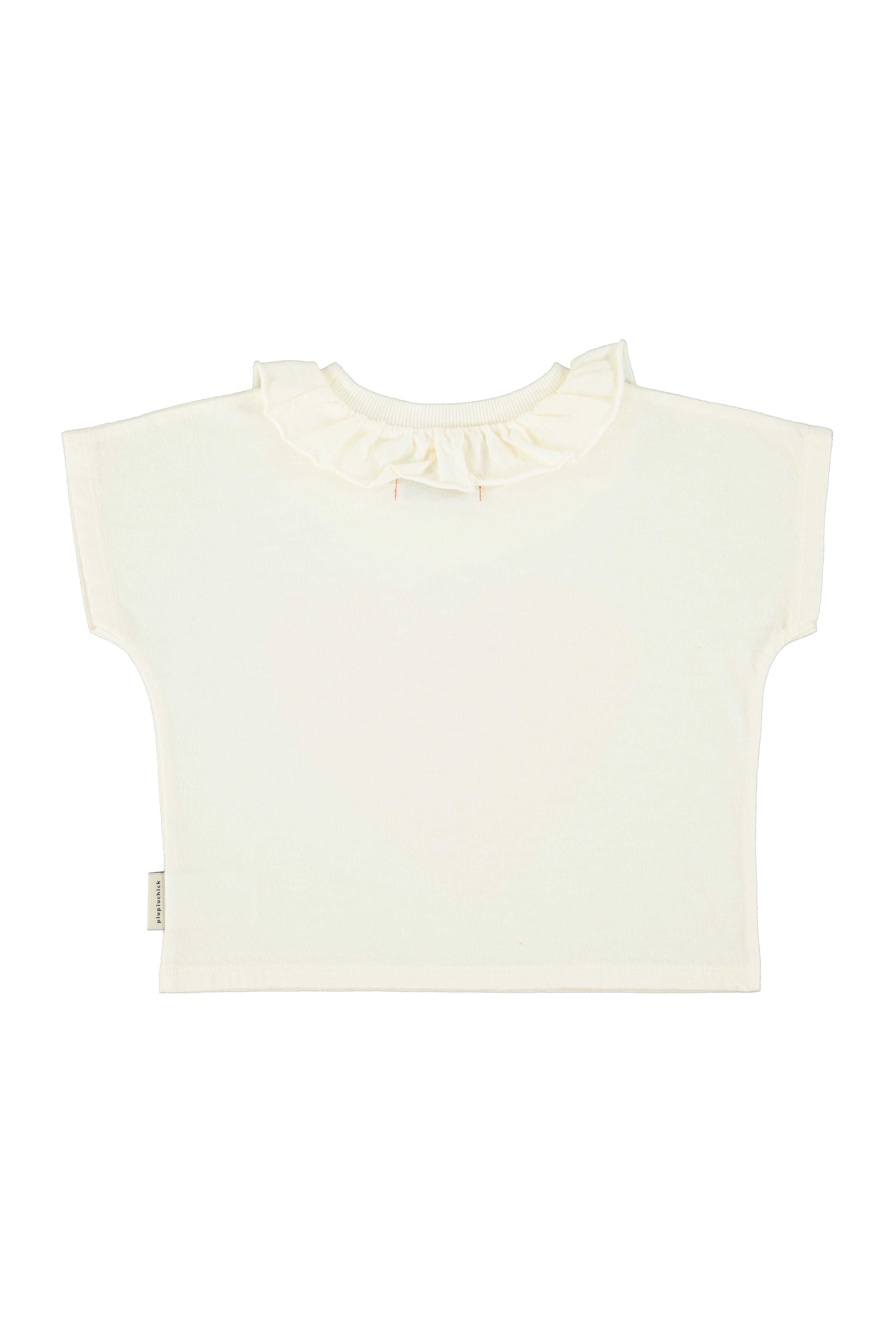 Piupiuchick Girls T-Shirt with Collar Ecru with Red Heart Print