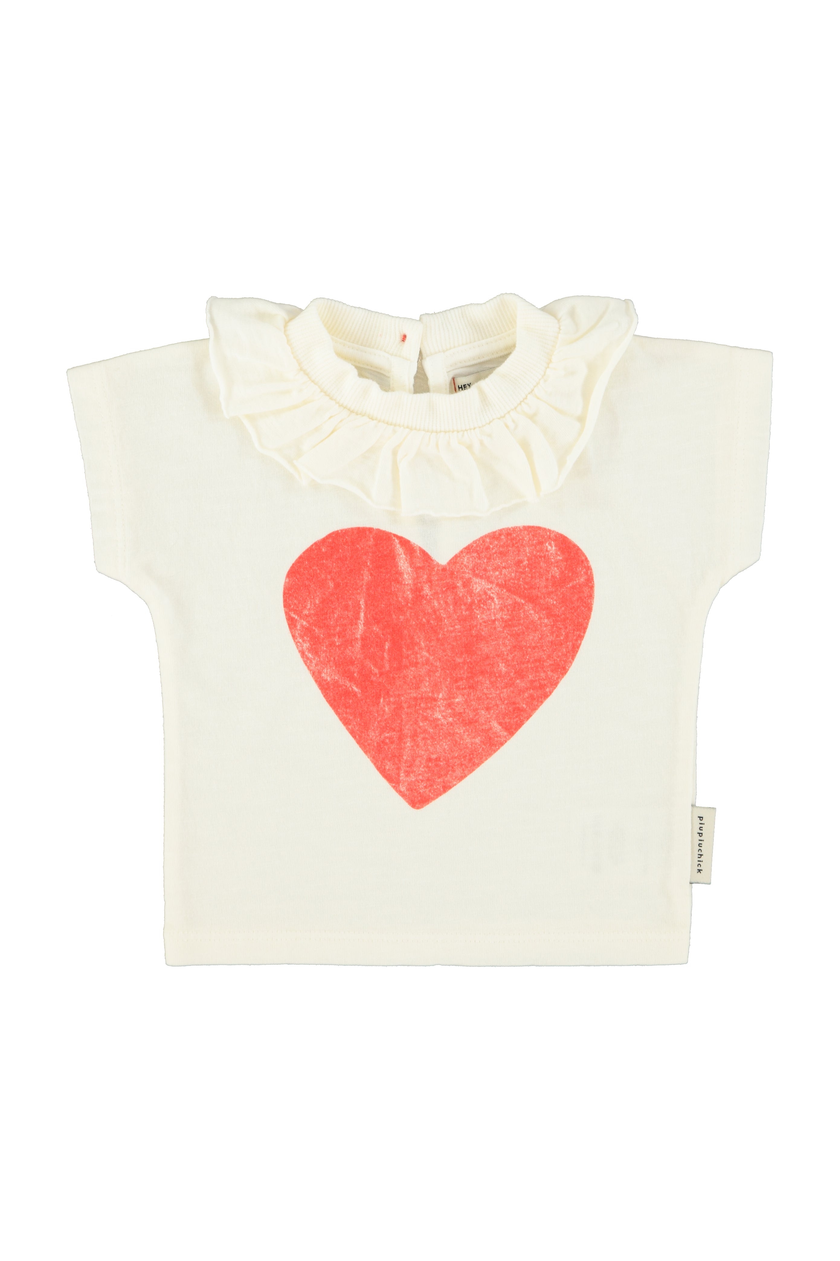 Piupiuchick Baby T-Shirt with Collar Ecru with Red Heart Print