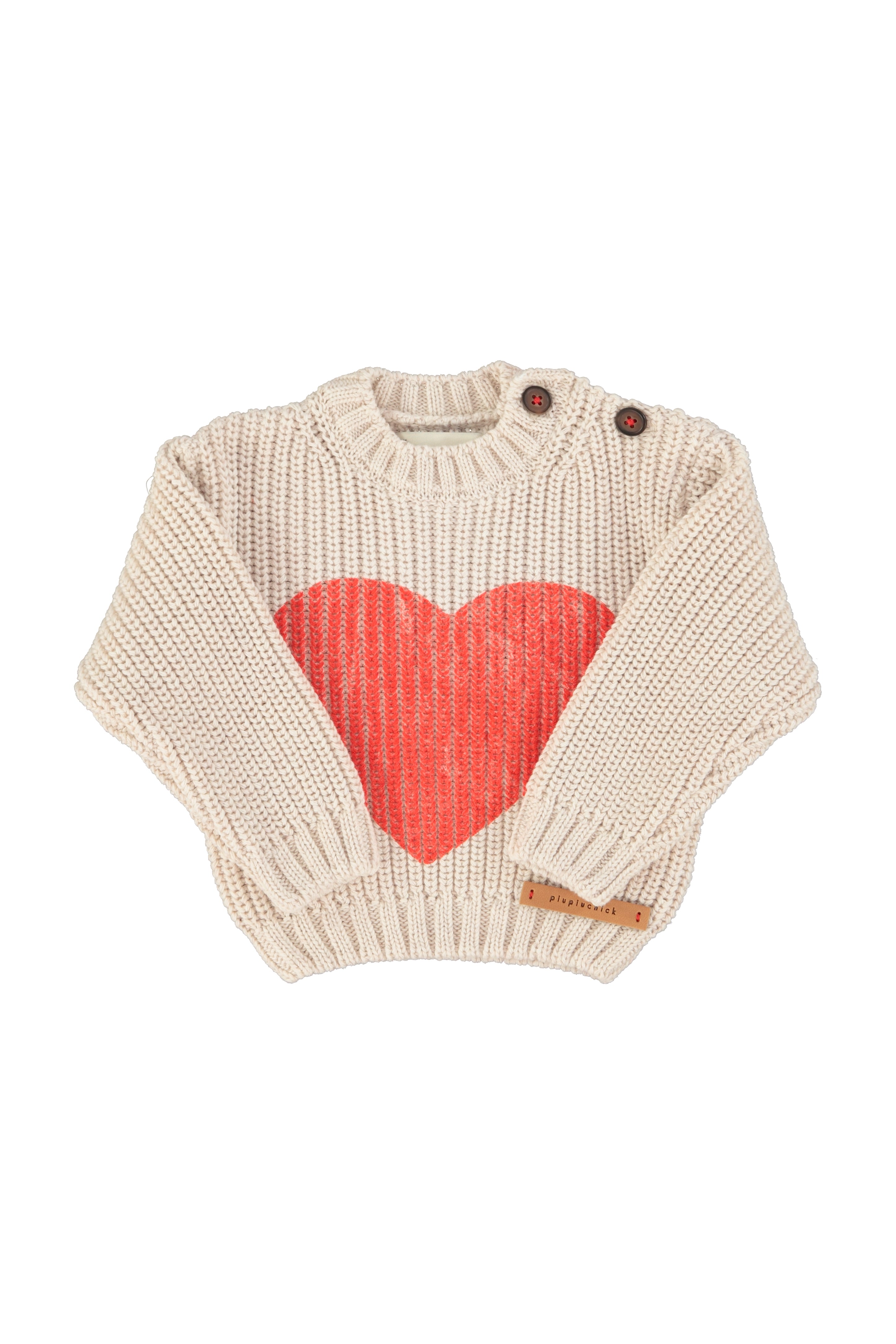 Piupiuchick Baby Knitted Sweater Ecru with Red Heart Print