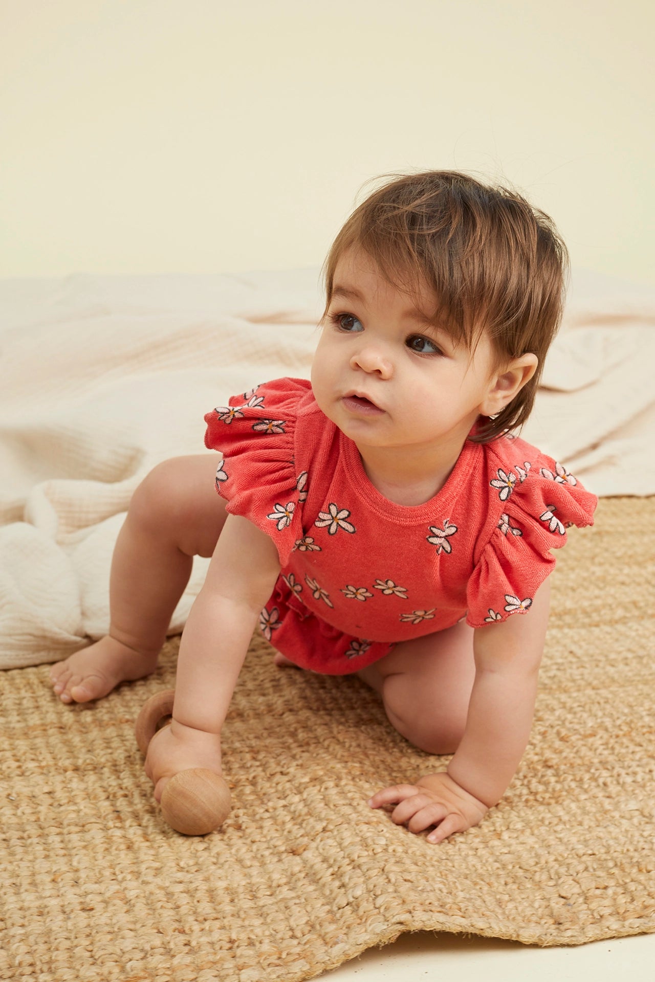 Sproet & Sprout Ruffle Terry Jumpsuit With Daisies Print