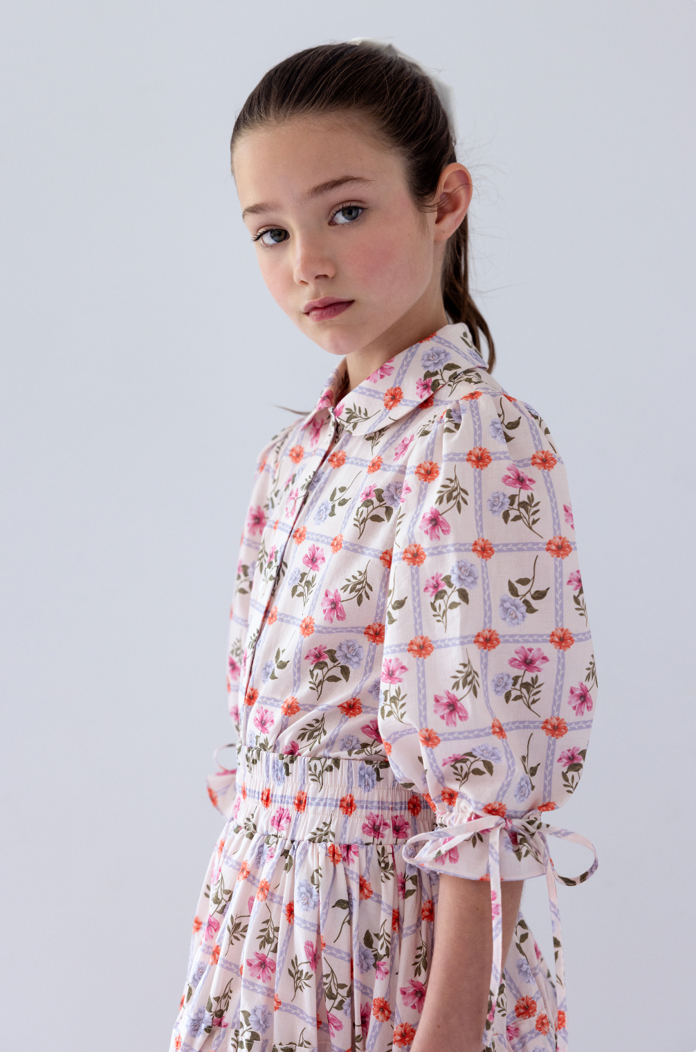 Steph Flower Grid Print Voile Blouse