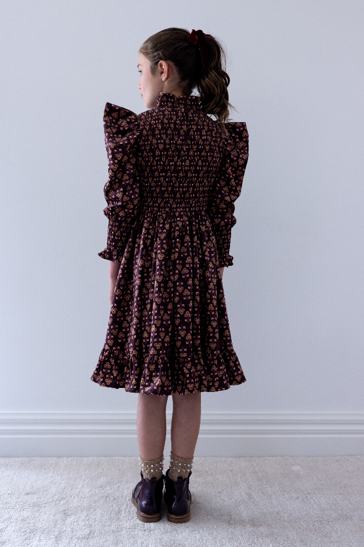 Steph The Label Wallpaper Printed Cord Shirred Bodice Dress