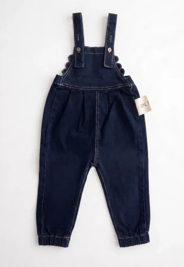 Birnham on the Sea Baby Dark Denim Scalloped Overalls