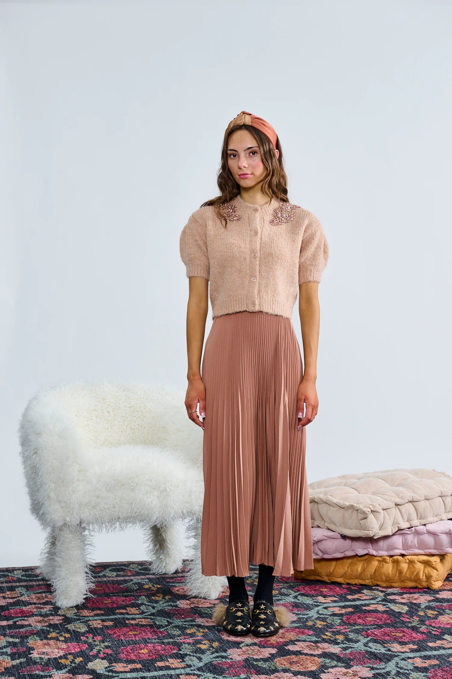 Laurent Neutral Tone Pleated Maxi Skirt