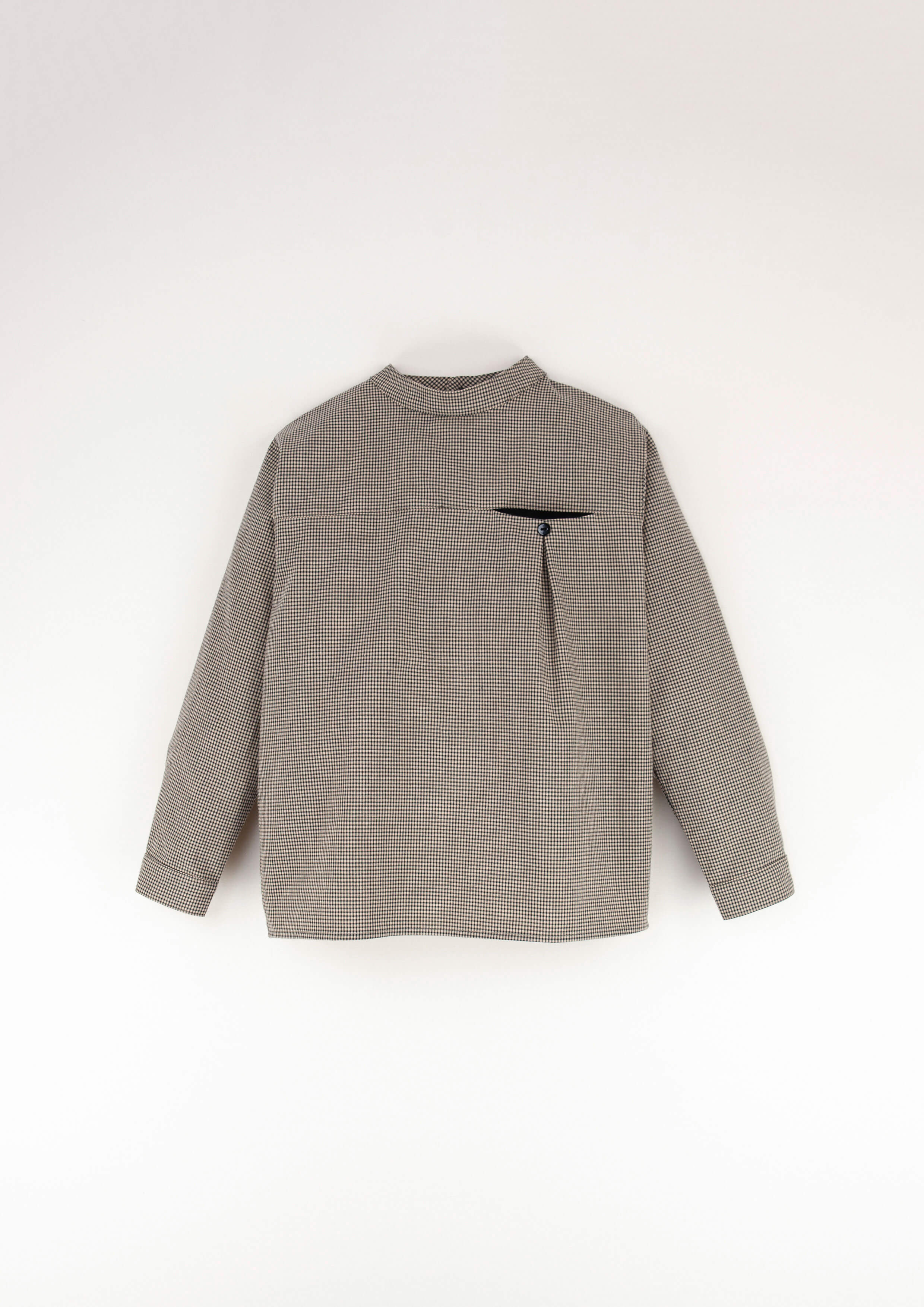 Popelin Black Gingham Mandarin Collar Shirt
