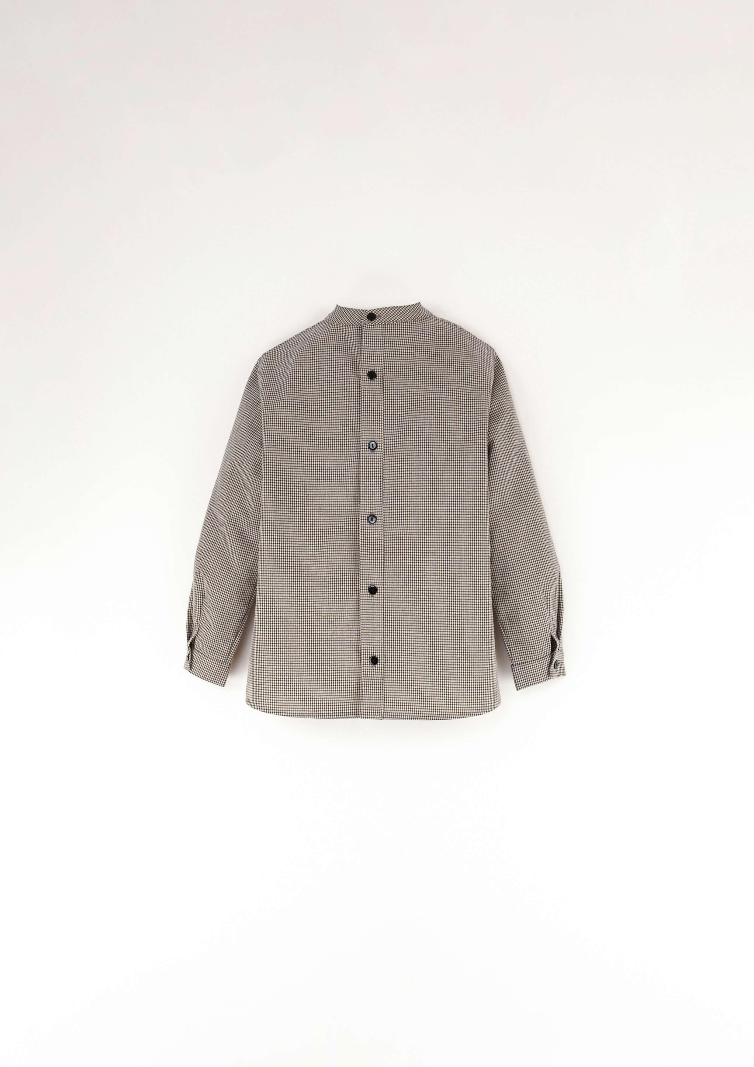 Popelin Black Gingham Mandarin Collar Shirt