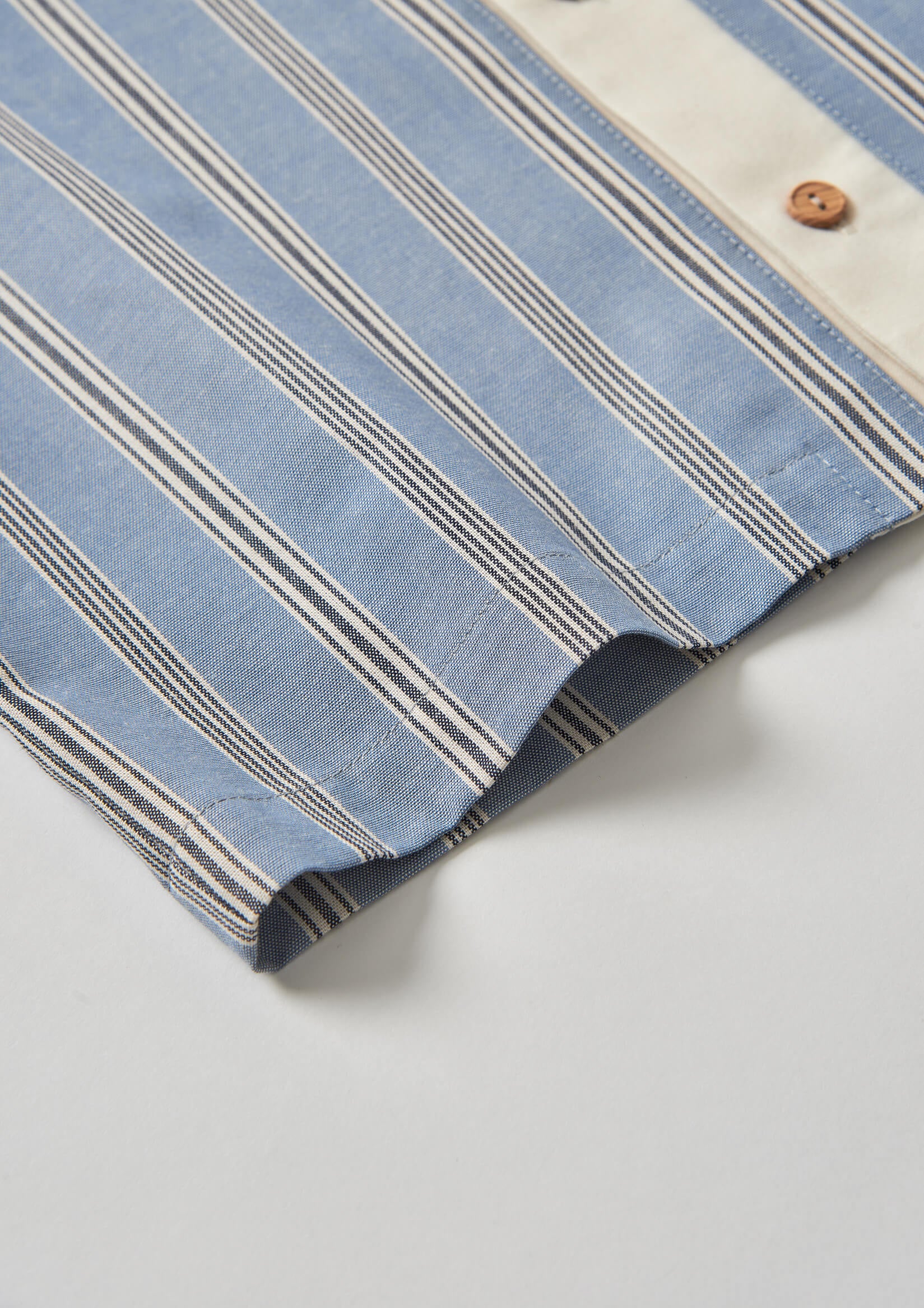 Popelin Blue Striped Shirt with Lapel Collar