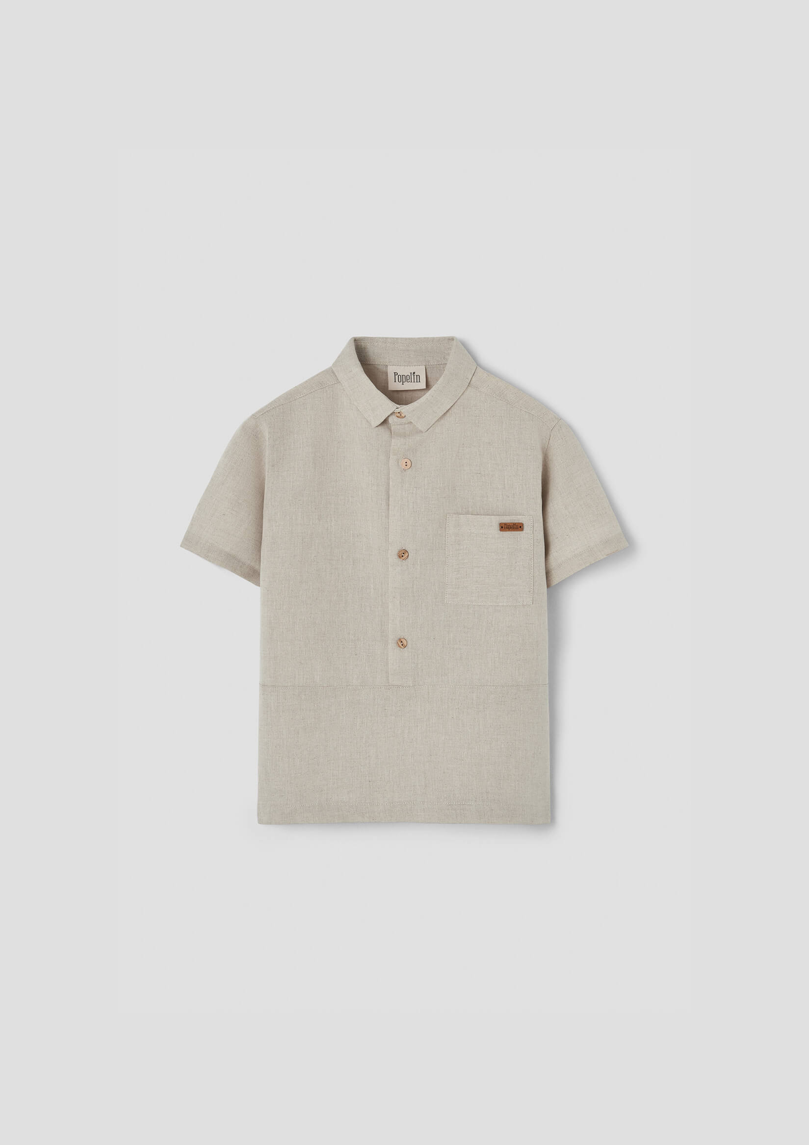 Popelin Sand Linen Shirt with Collar