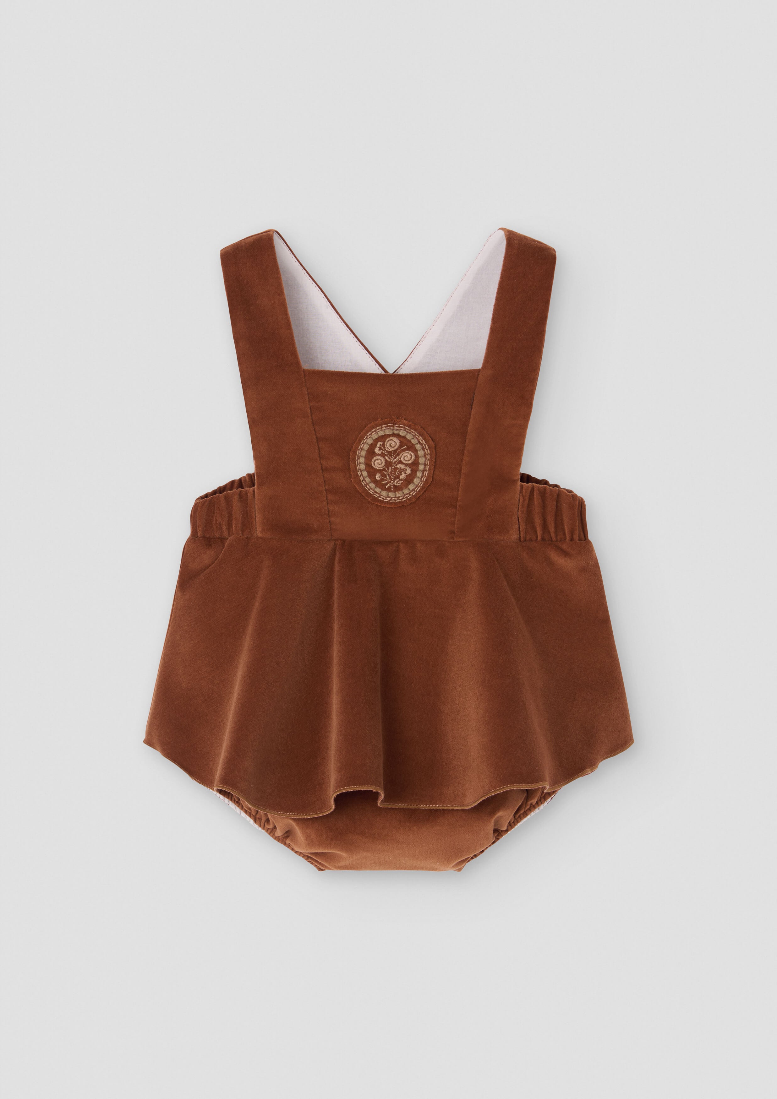 Popelin Baby Terracotta Velvet Romper Suit With Straps