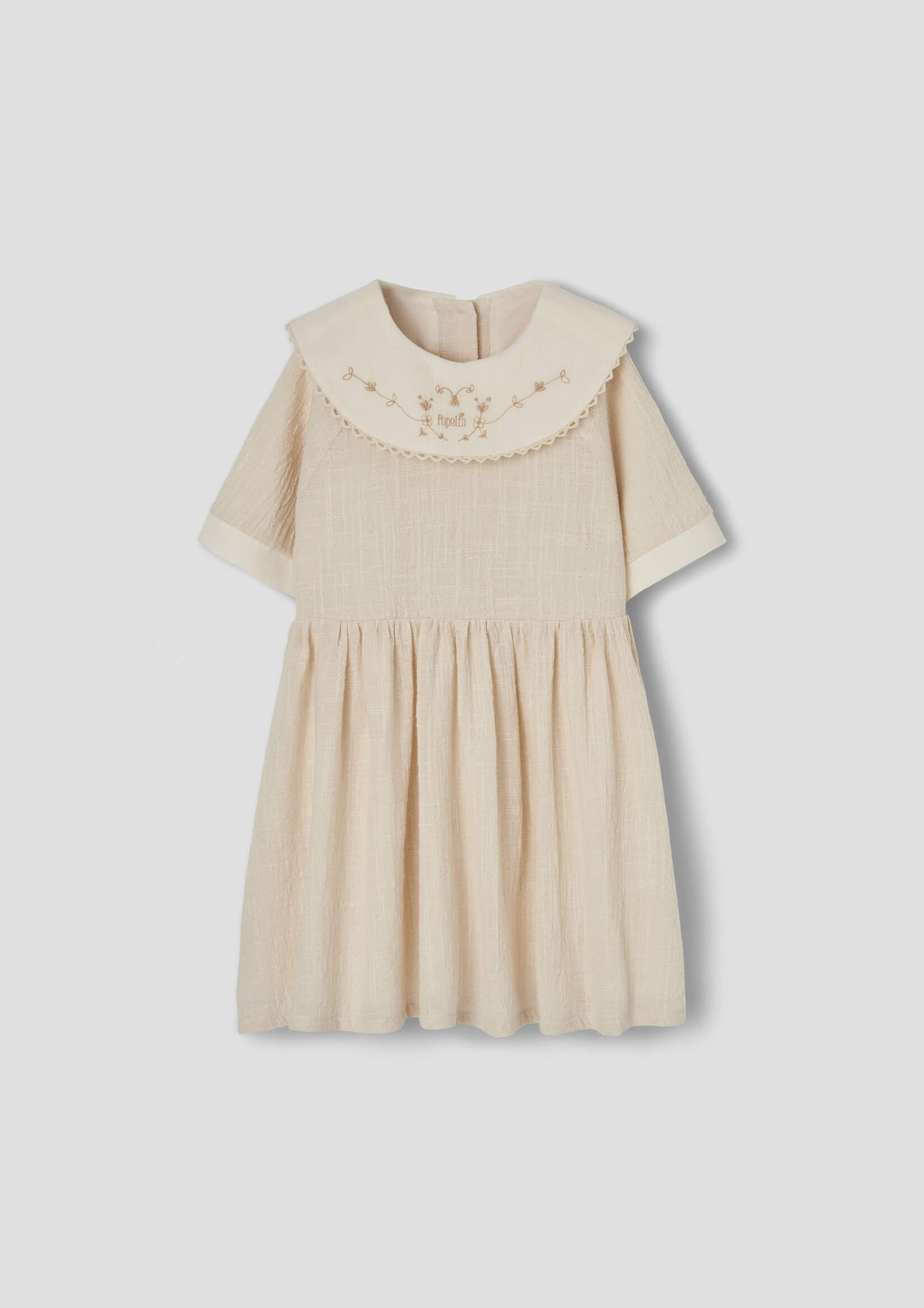 Popelin Off-White Short Dress with Embroidered Bib Collar – Once Child and  Teen