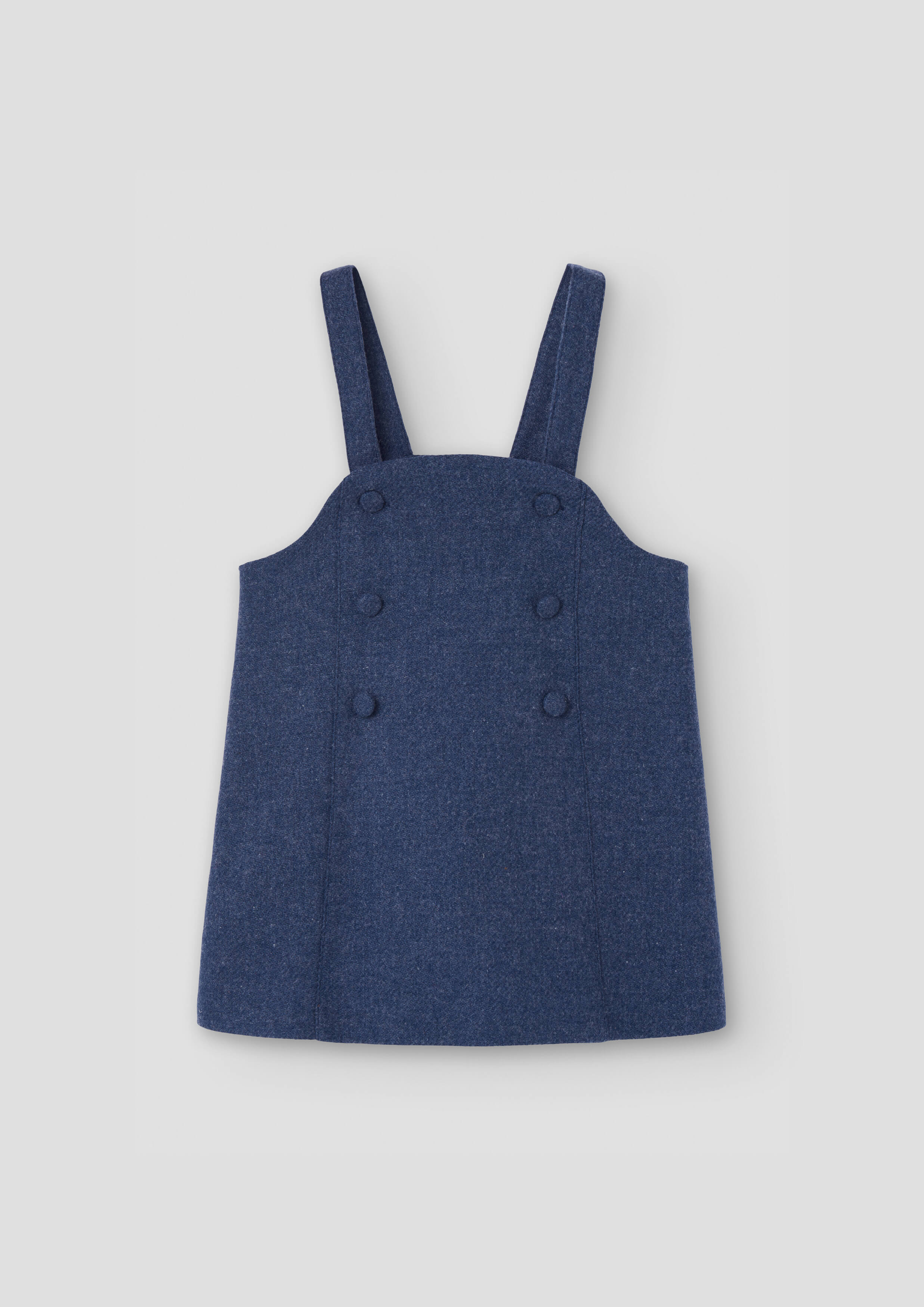 Popelin Girls Blue Wool Short Dress With Bib