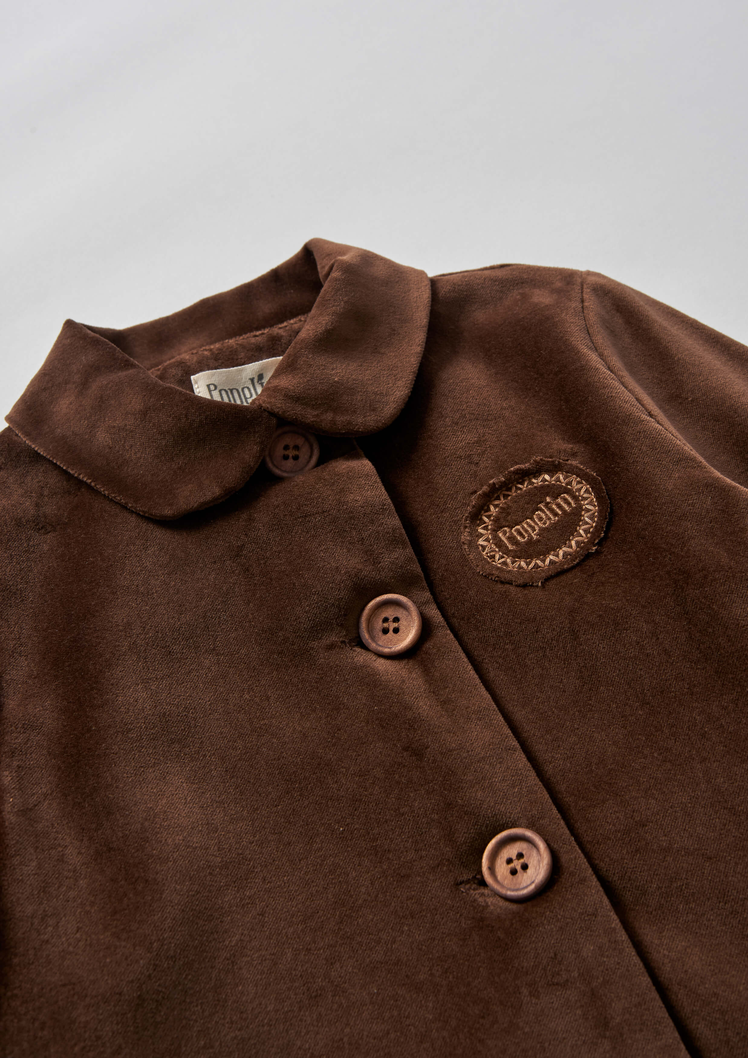 Popelin Brown Velvet Coat with Collar