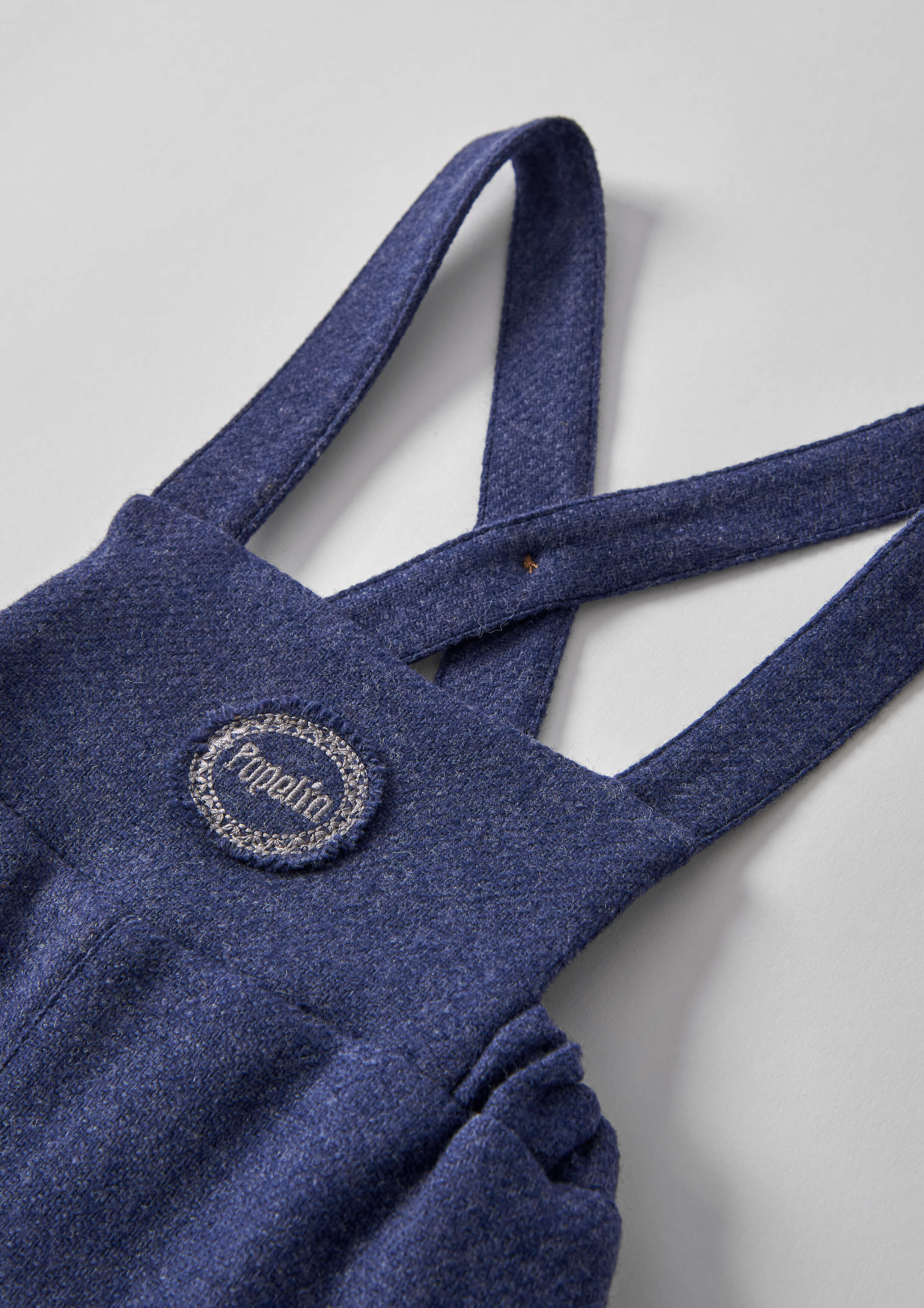 Popelin Baby Blue Woollen Short Dungarees With Embroidery Appliqué