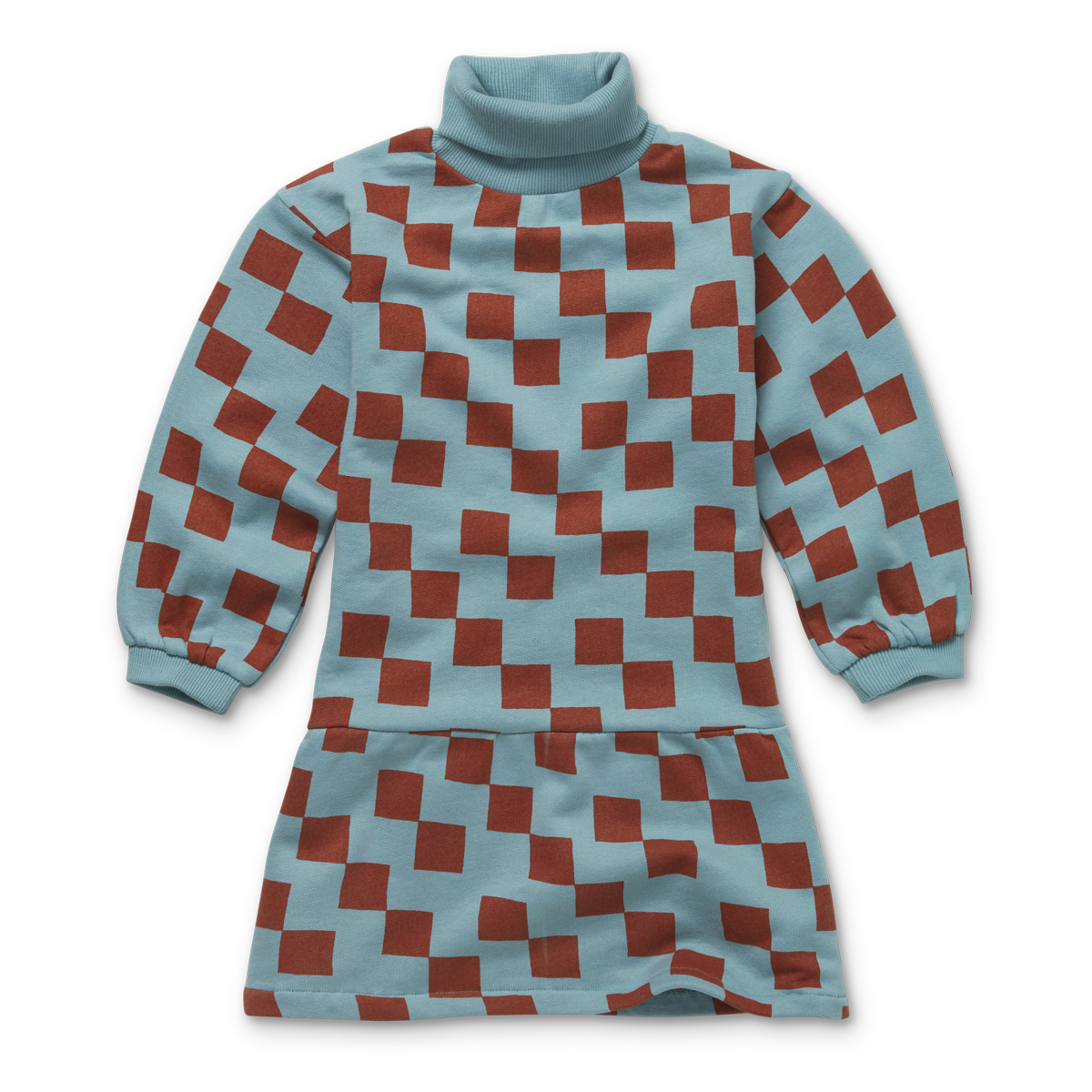 Sproet and Sprout Blue and Rust Block Print Turtleneck Dress