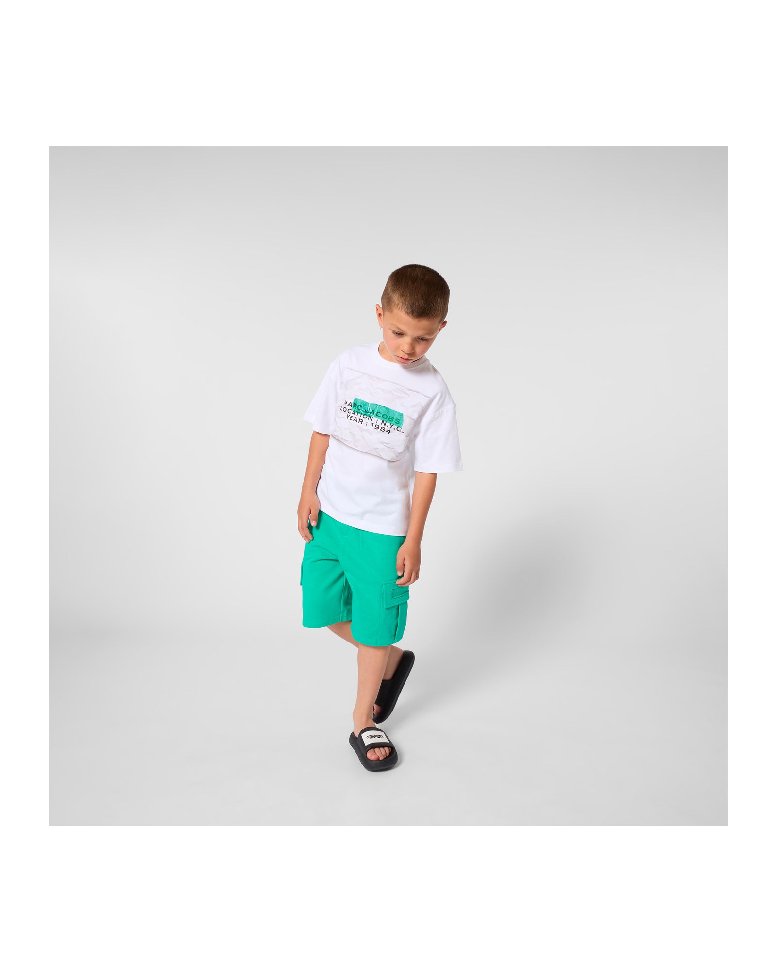 Little Marc Jacobs Green White T-Shirt in Cotton Jersey
