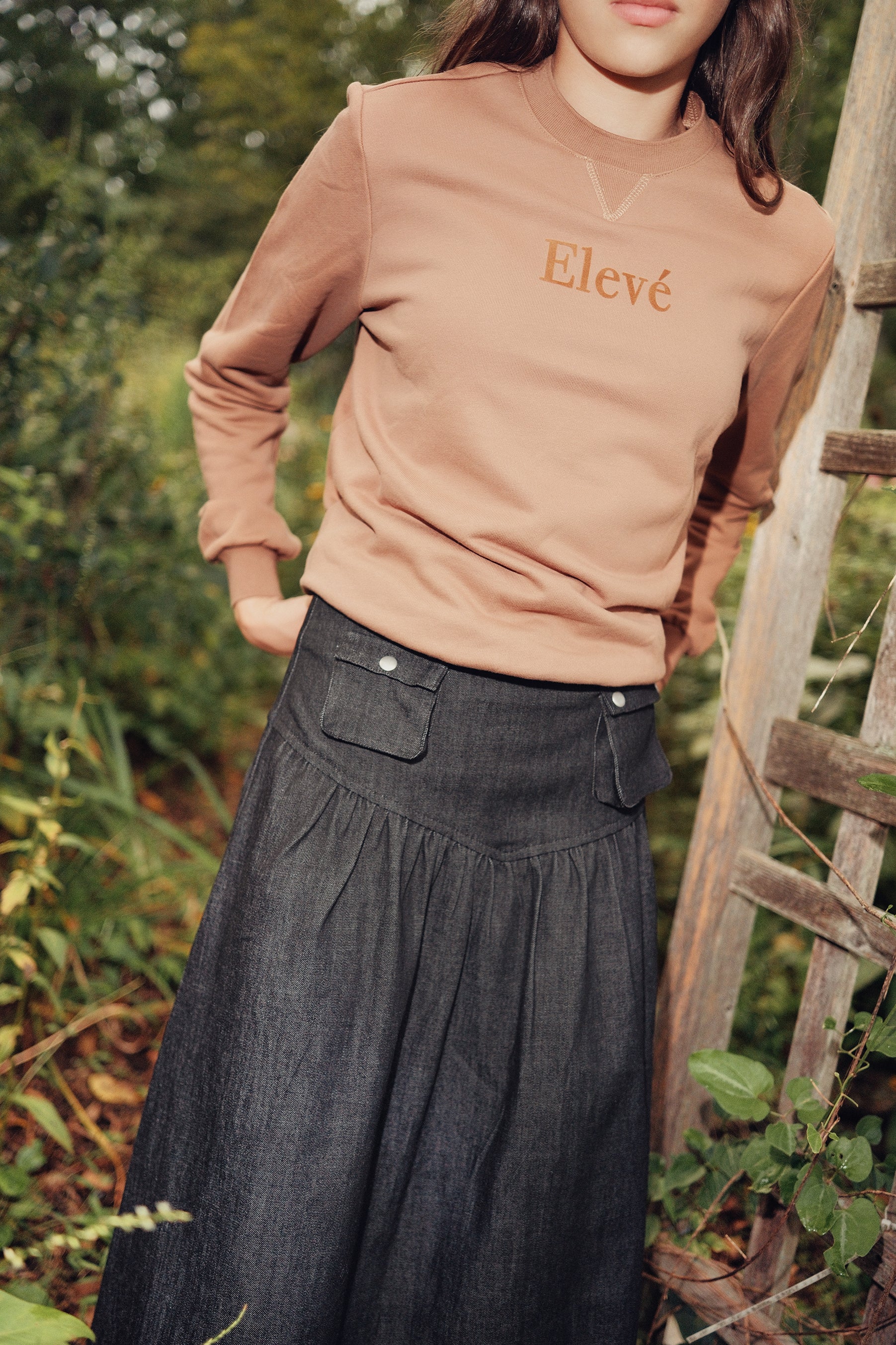 Eleve Teens Black Denim Low Waist Maxi Skirt