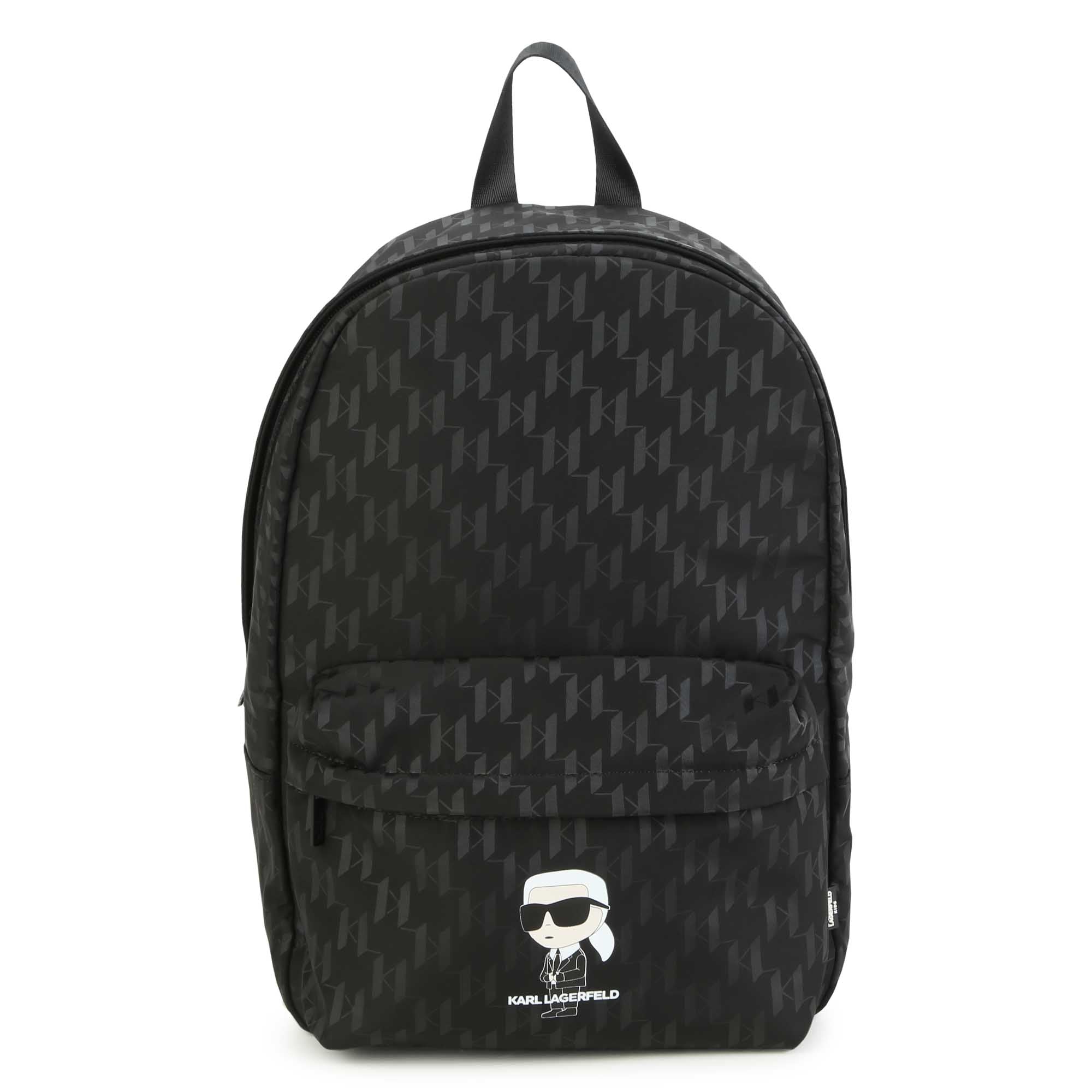 Karl Lagerfeld Black Allover Logo and Mascot Print Backpack