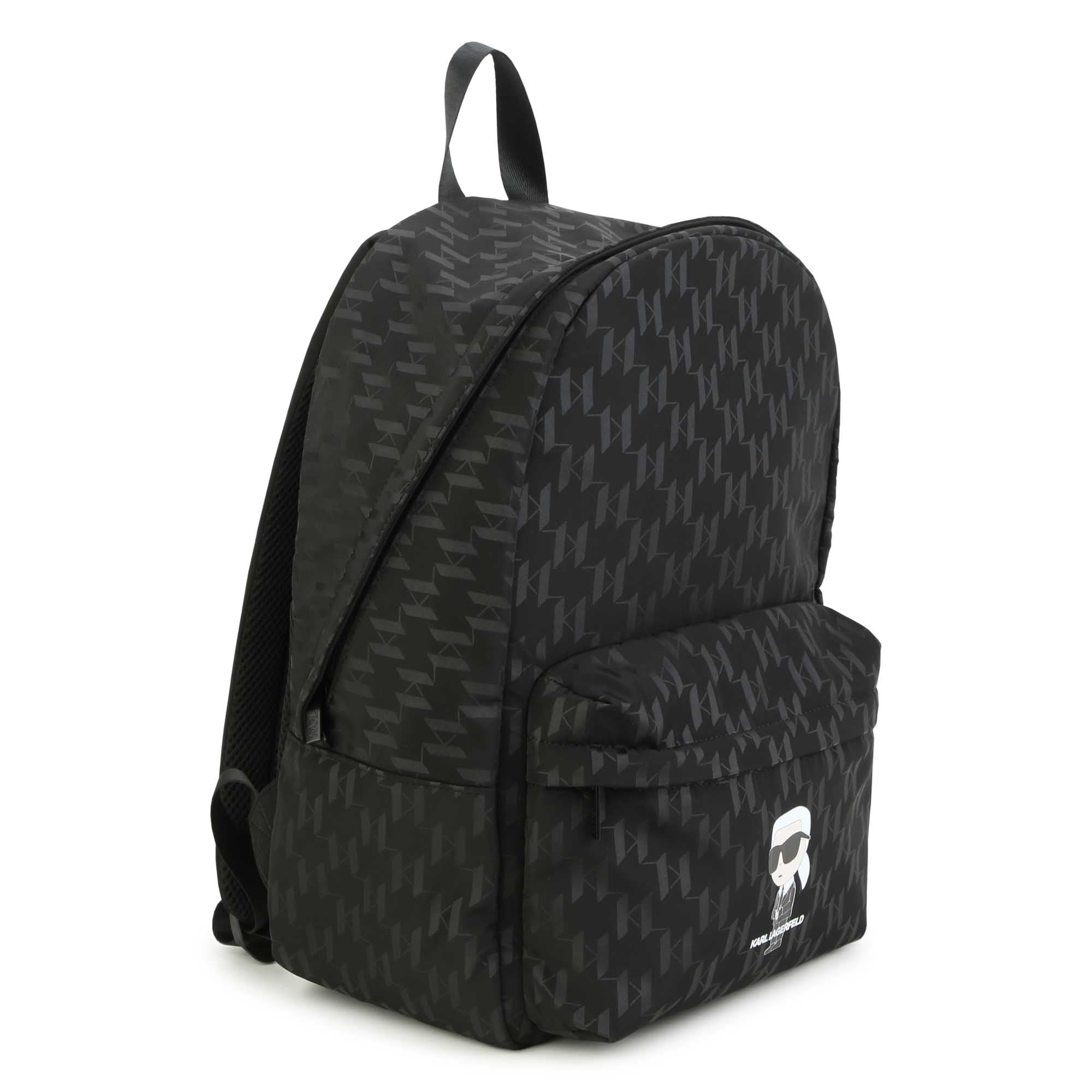 Karl Lagerfeld Black Allover Logo and Mascot Print Backpack