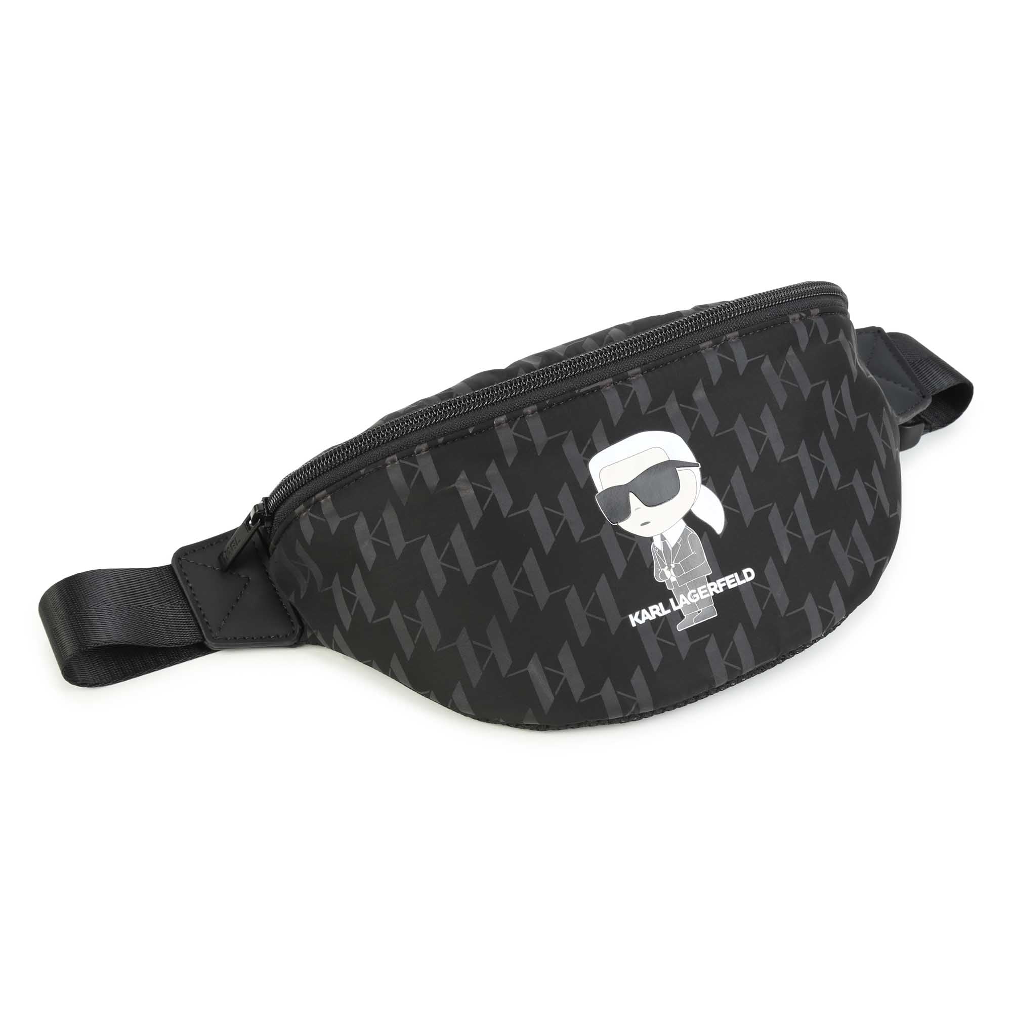 Karl Lagerfeld Black Allover Logo and Mascot Print Waistbag