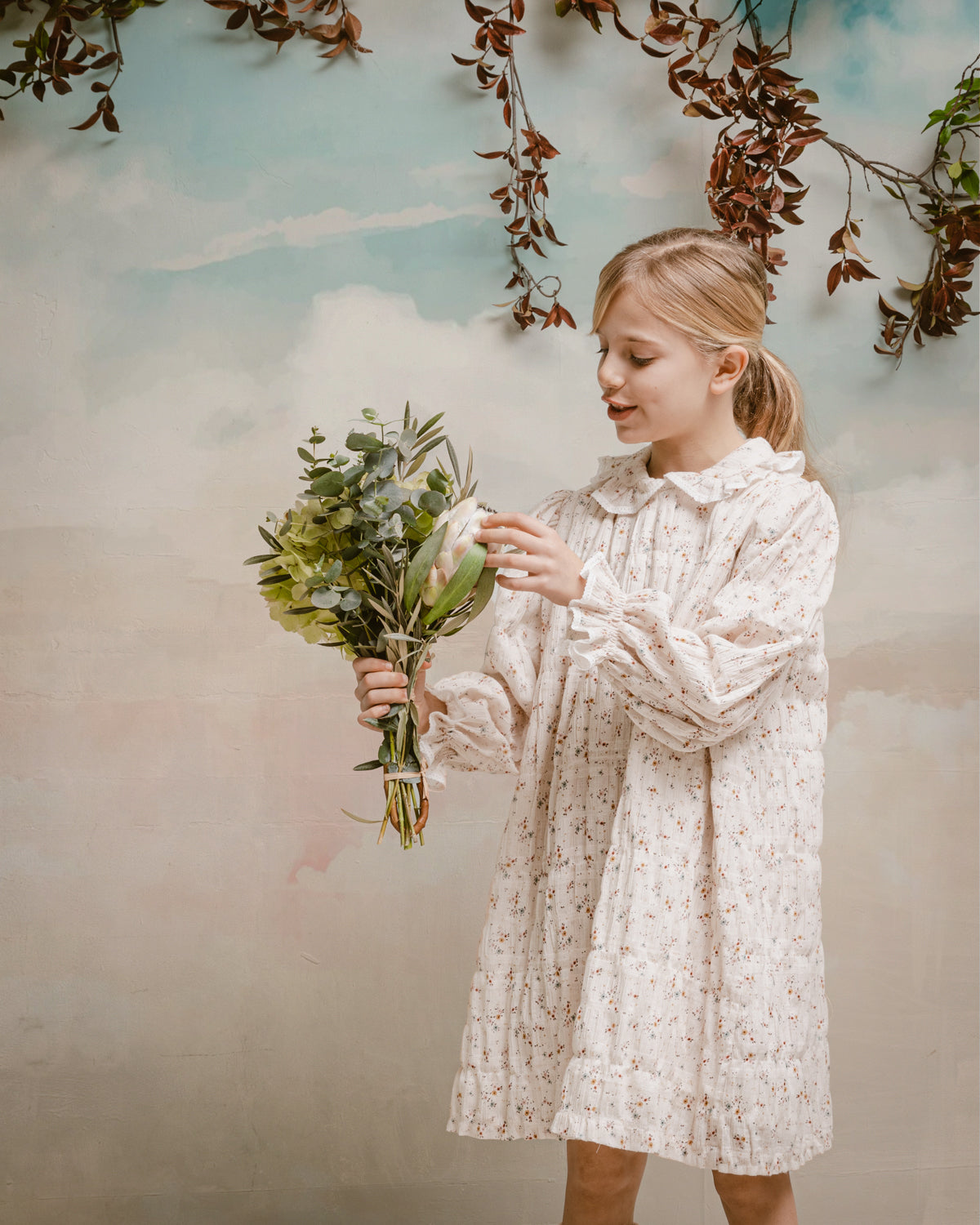 Cosmosophie Cream with Floral Print Alma Dress