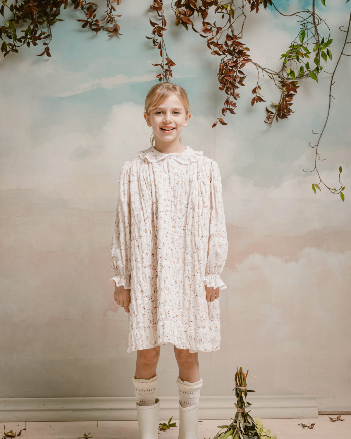 Cosmosophie Cream with Floral Print Alma Dress