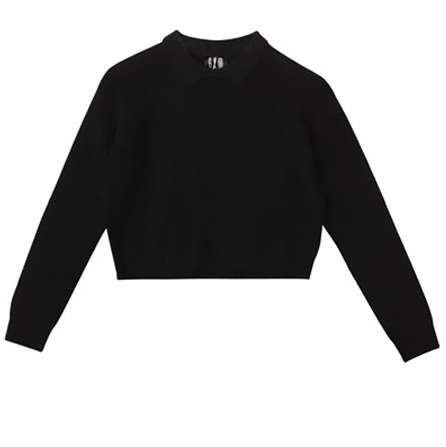 Gem Black Crew Neck Sweater With Collar